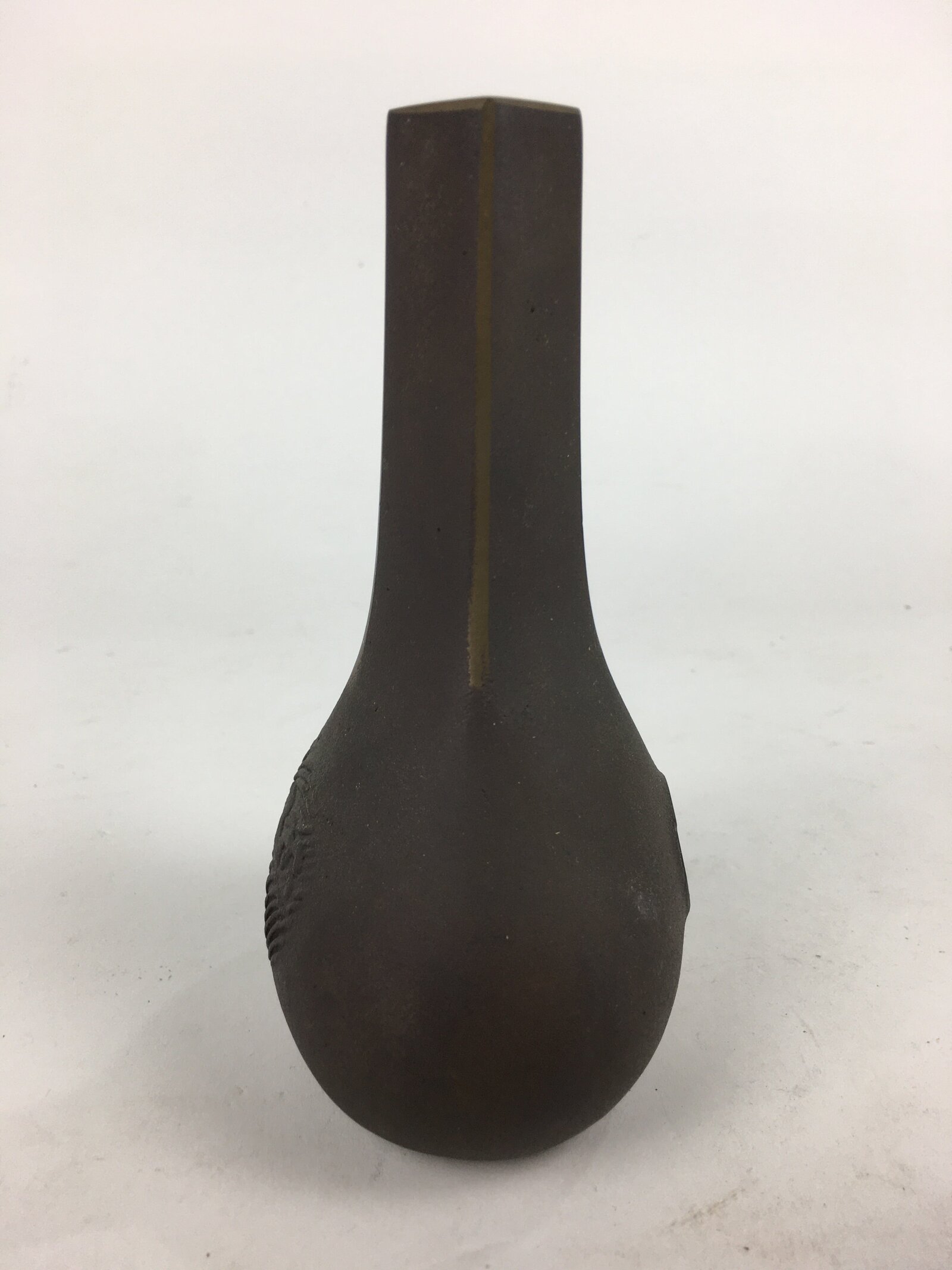 Japanese Bronze Single Flower Vase Kabin Vtg Wave Design Brown FV977