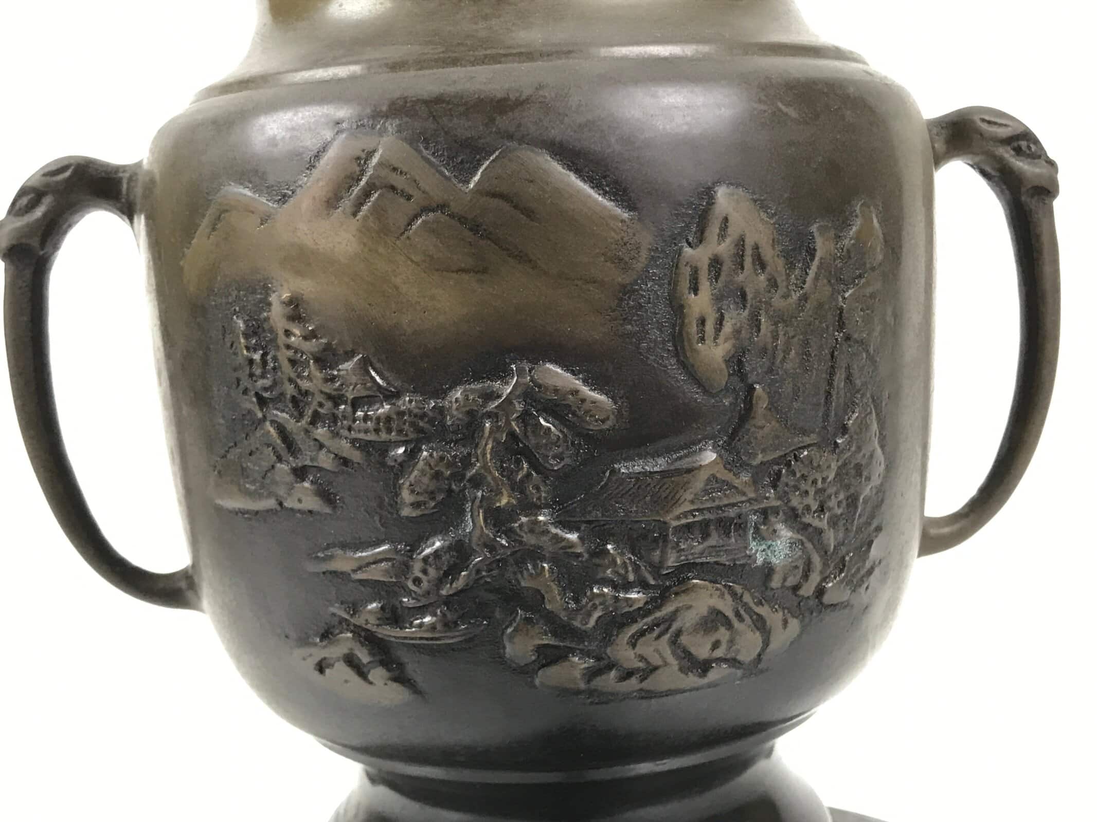 Japanese Bronze Usubata Flower Vase Vtg Ikebana Arrangement 2pc Kabin UB59