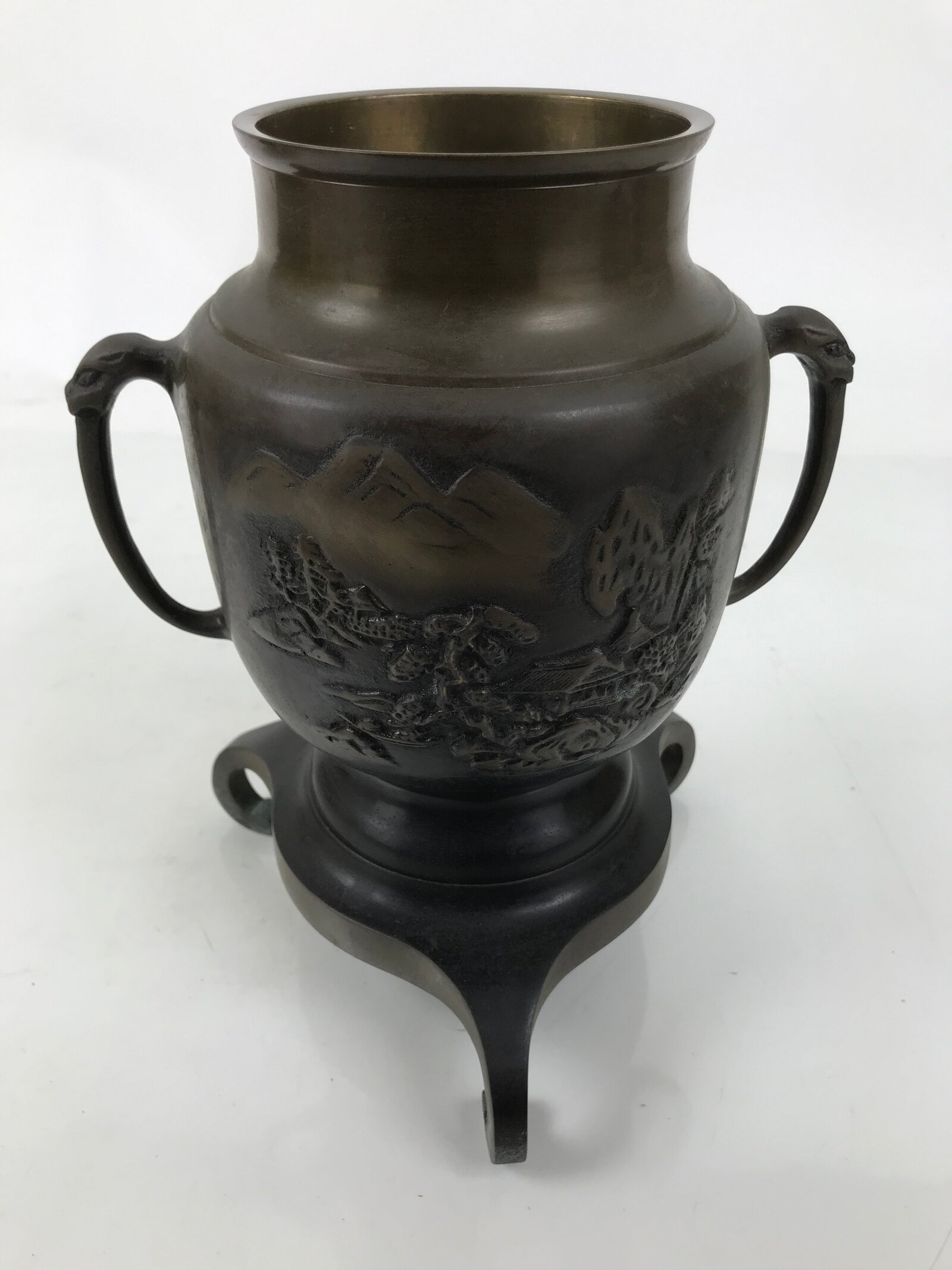 Japanese Bronze Usubata Flower Vase Vtg Ikebana Arrangement 2pc Kabin UB59