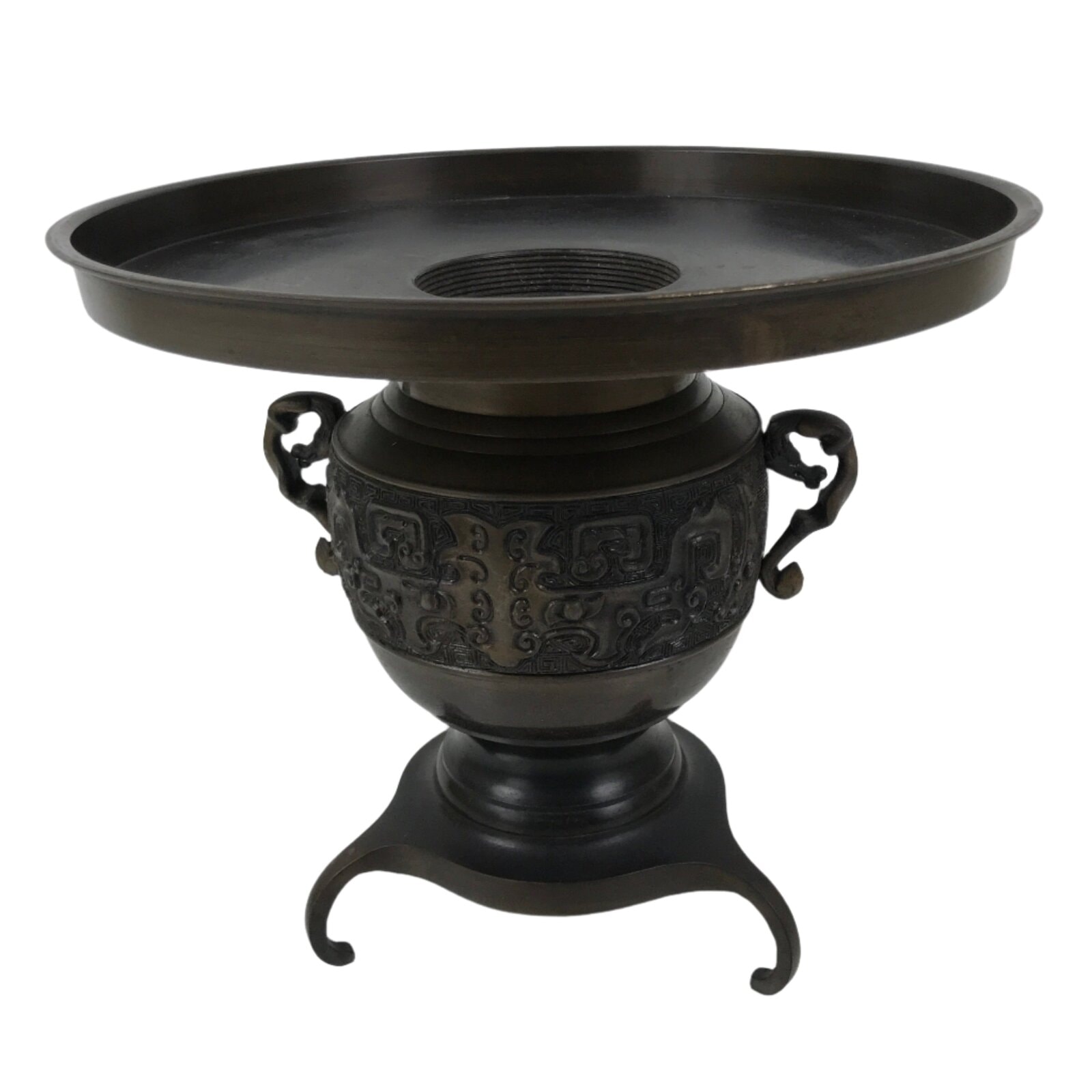 Japanese Bronze Usubata Flower Vase Vtg Ikebana Arrangement 2pc Kabin UB60