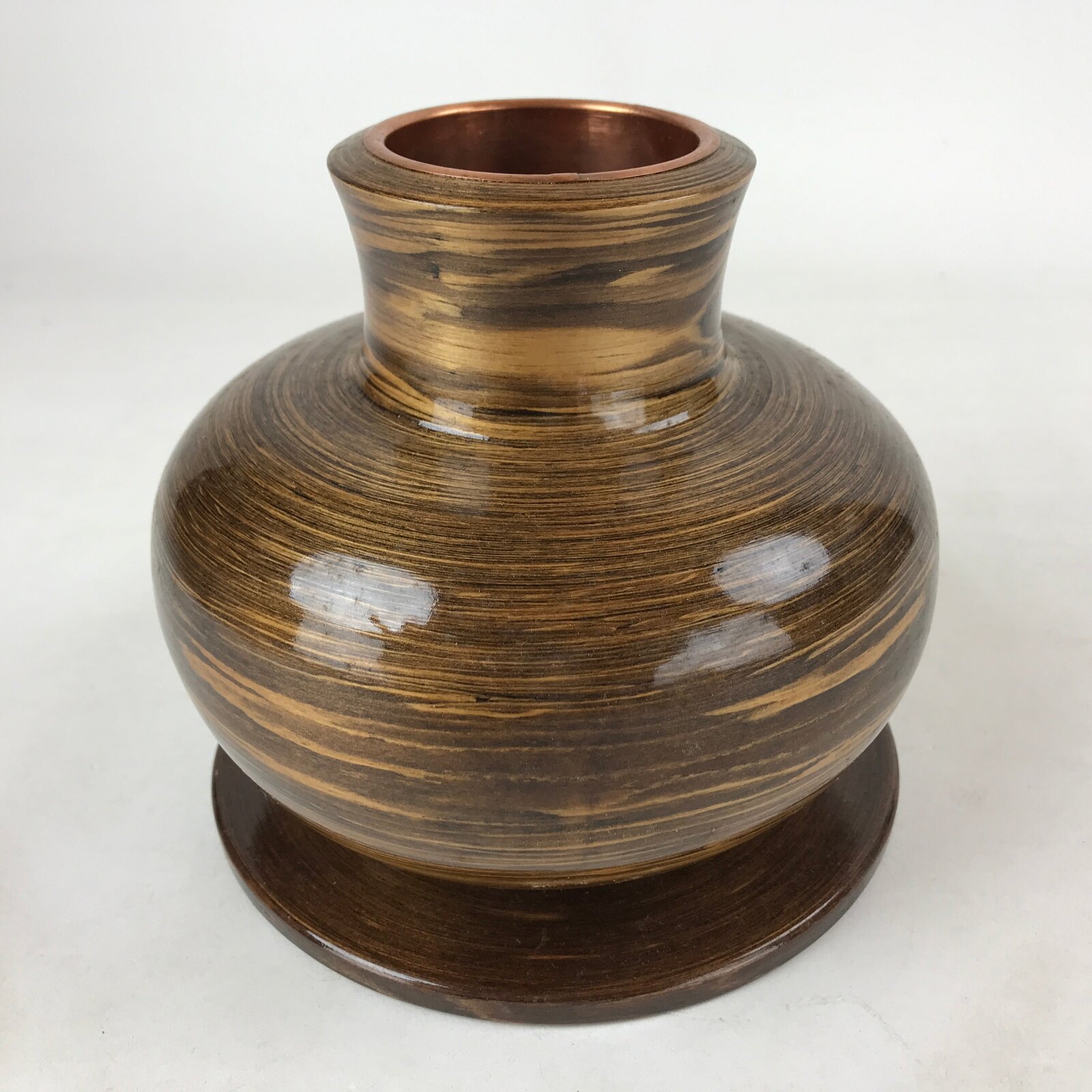 Japanese Brushed Lacquer Wood Senmaki Flower Vase Vtg Ikebana Stand Brown LWB85