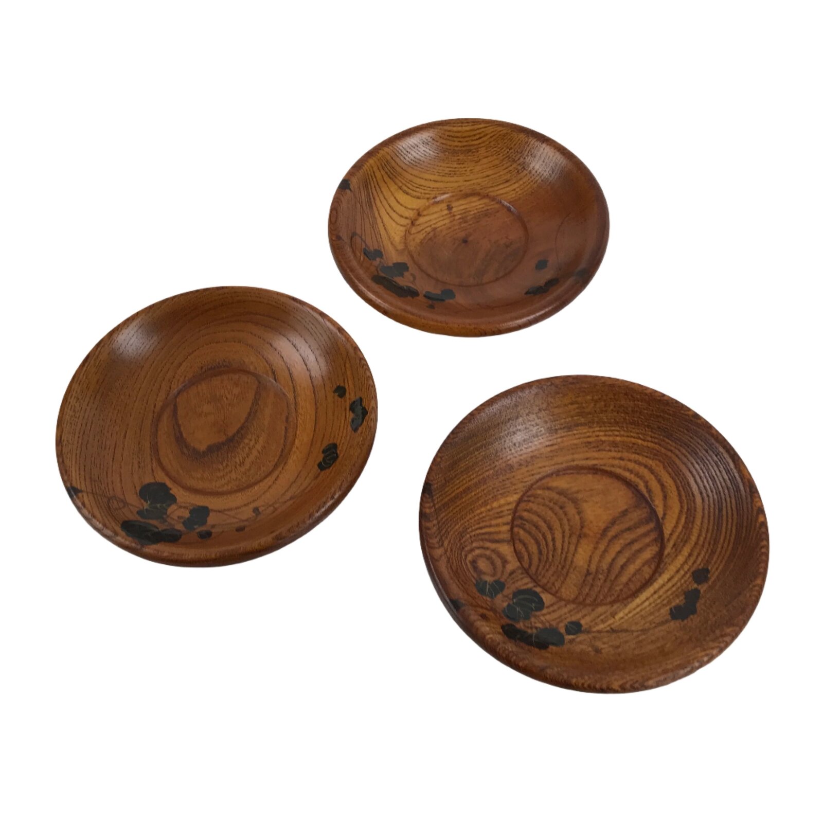 Japanese Brushed Lacquer Wooden Drink Saucer Vtg Chataku Coaster 3pc Makie L284