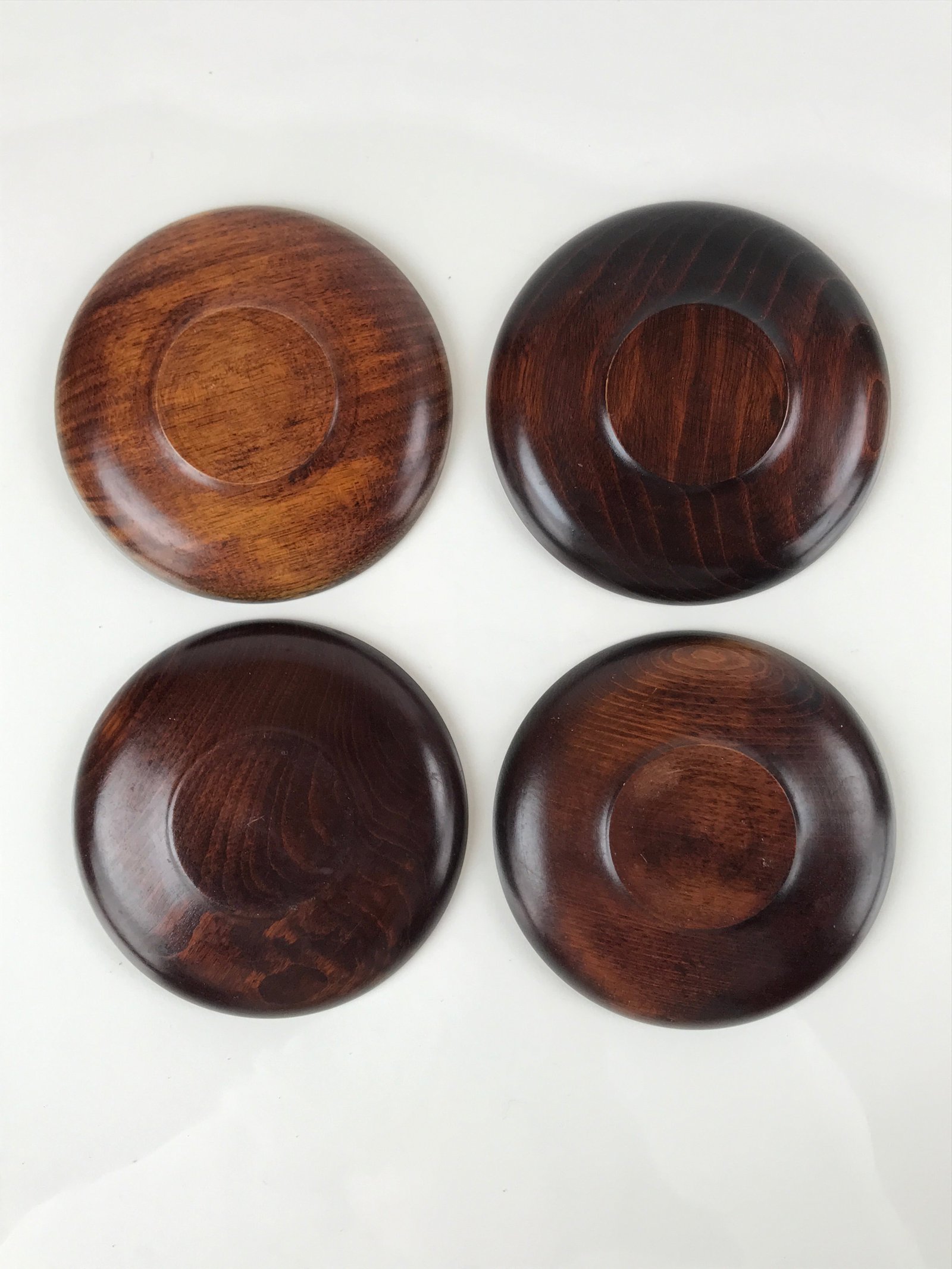 Japanese Brushed Lacquer Wooden Drink Saucer Vtg Chataku Coaster 5pc Brown L130