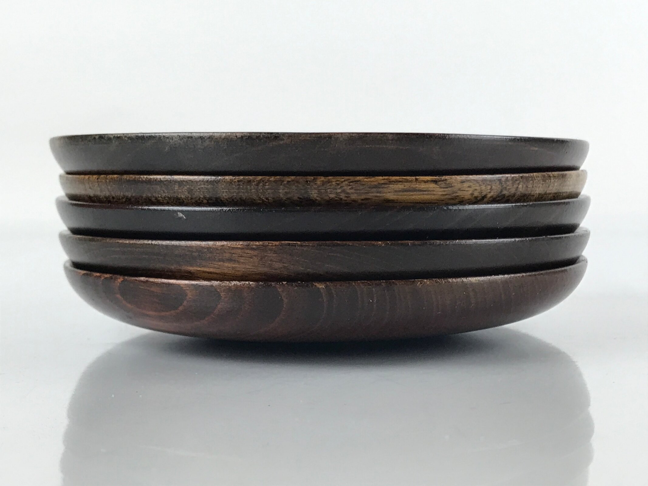 Japanese Brushed Lacquer Wooden Drink Saucer Vtg Chataku Coaster 5pc Brown L130