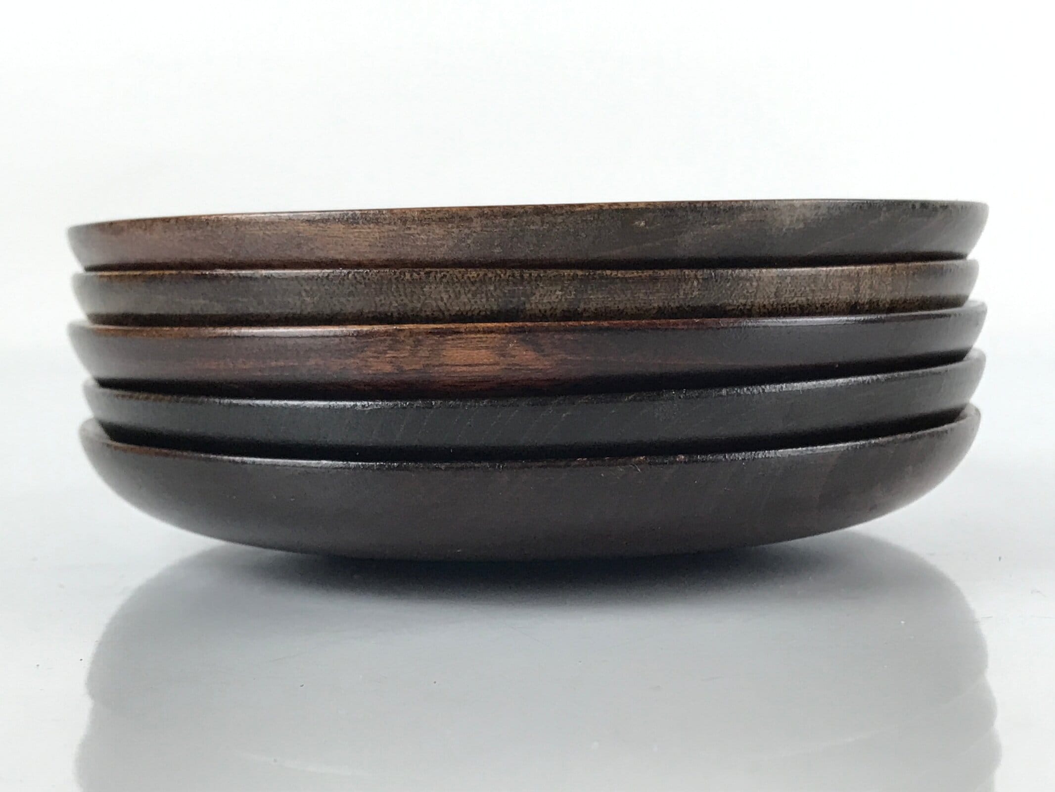 Japanese Brushed Lacquer Wooden Drink Saucer Vtg Chataku Coaster 5pc Brown L130