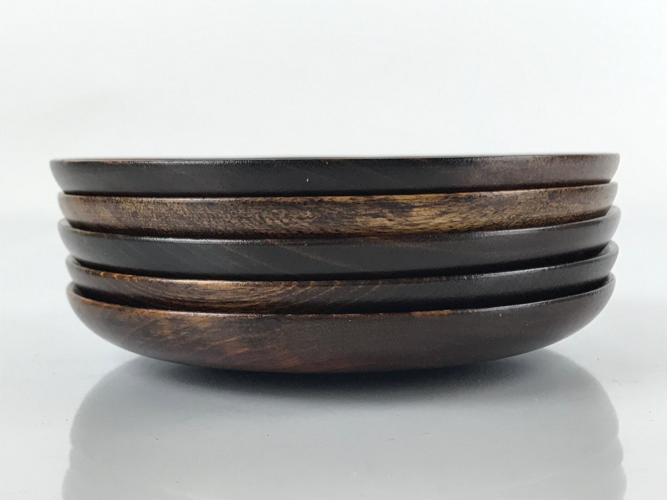 Japanese Brushed Lacquer Wooden Drink Saucer Vtg Chataku Coaster 5pc Brown L130