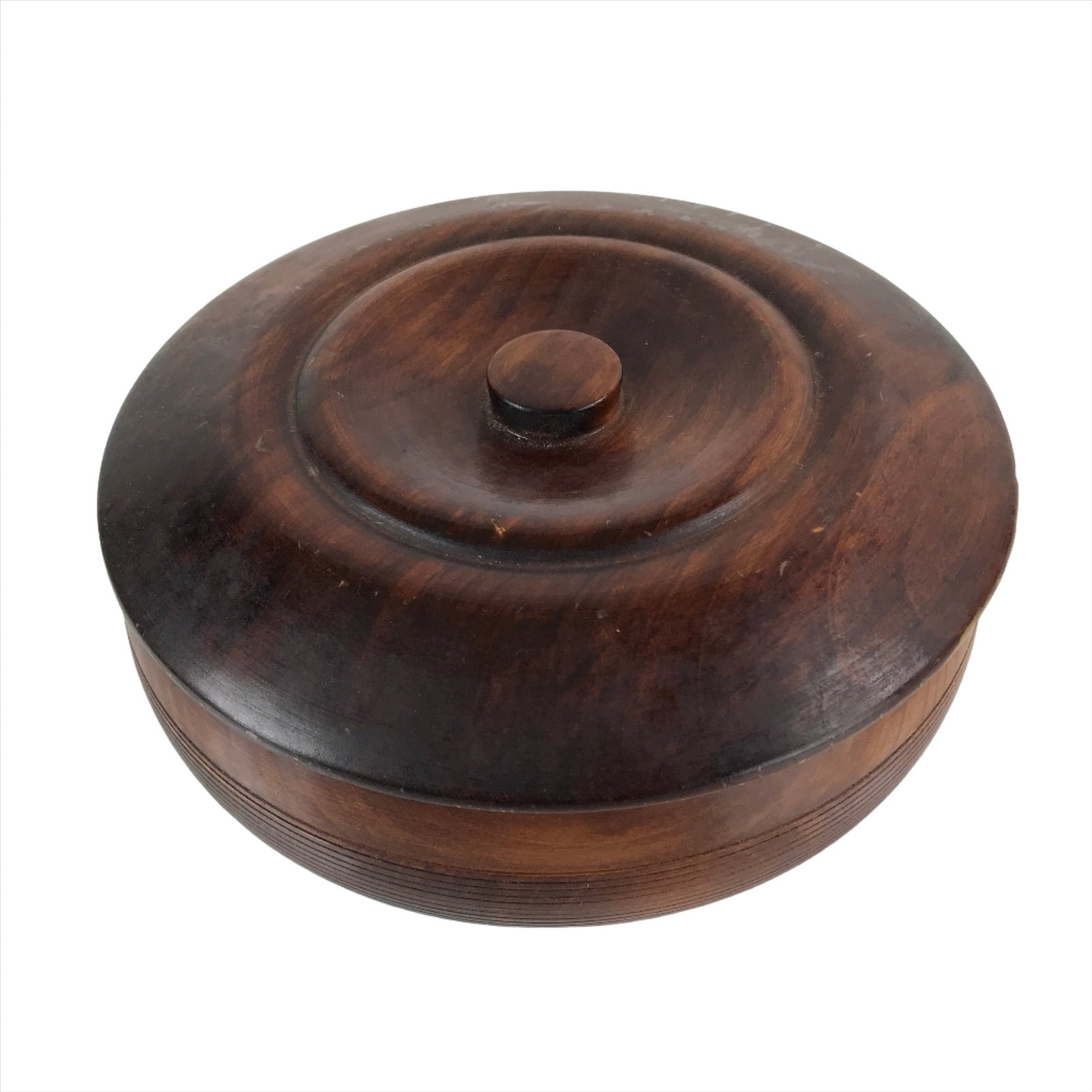 Japanese Brushed Lacquer Wooden Lidded Bowl Kashiki Vtg Tea Ceremony Lines L253