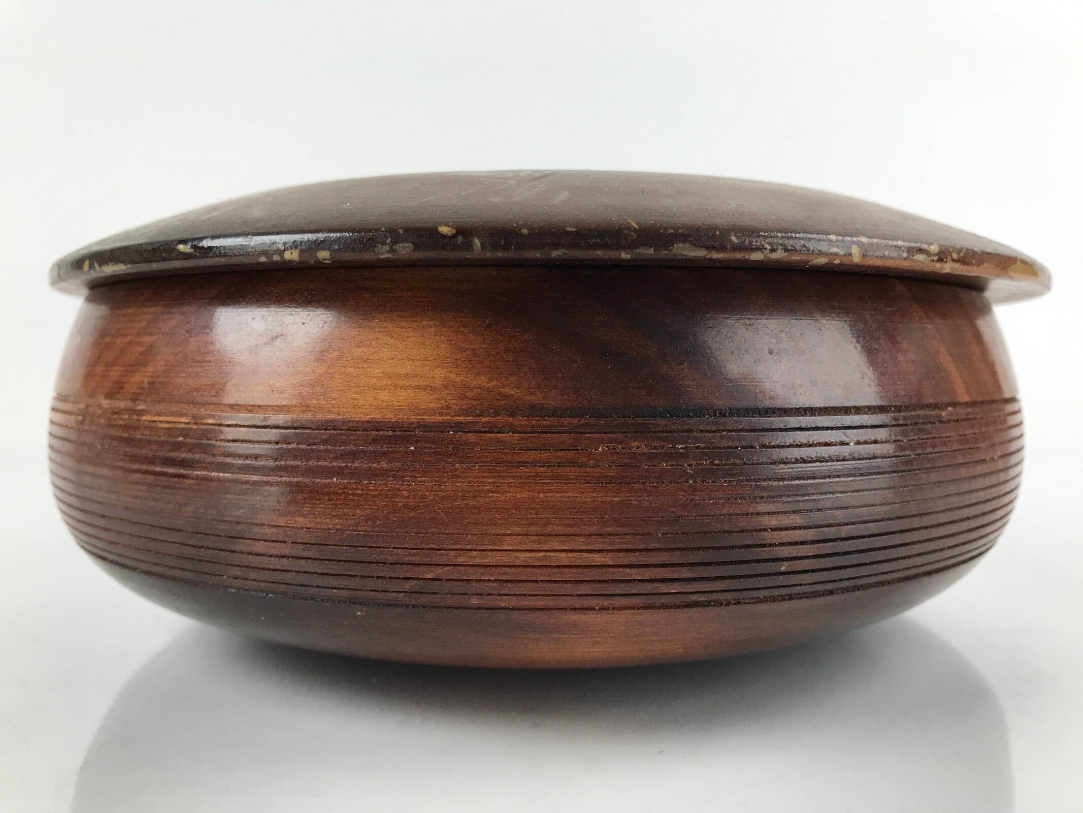 Japanese Brushed Lacquer Wooden Lidded Bowl Kashiki Vtg Tea Ceremony Lines L253