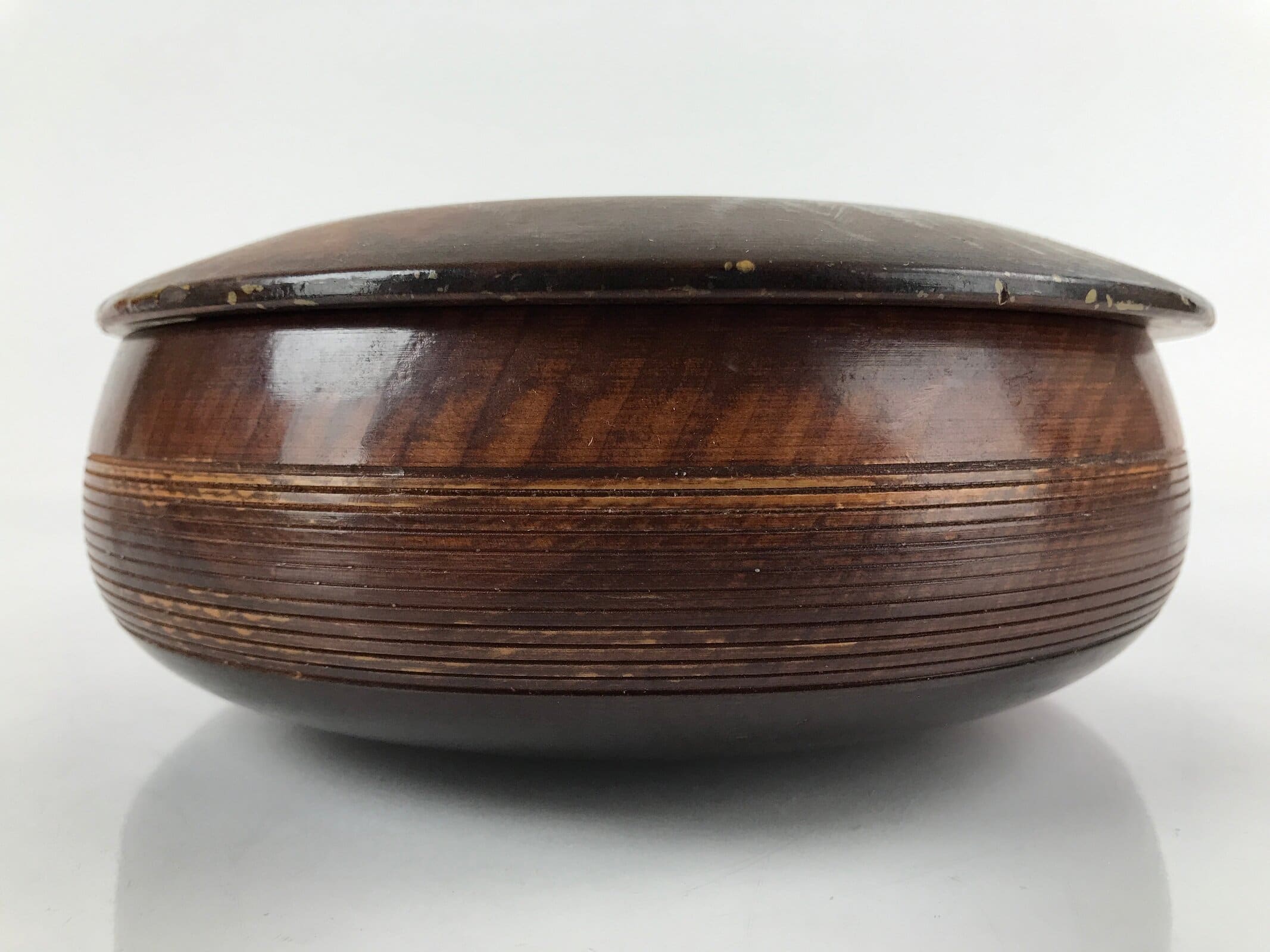 Japanese Brushed Lacquer Wooden Lidded Bowl Kashiki Vtg Tea Ceremony Lines L253