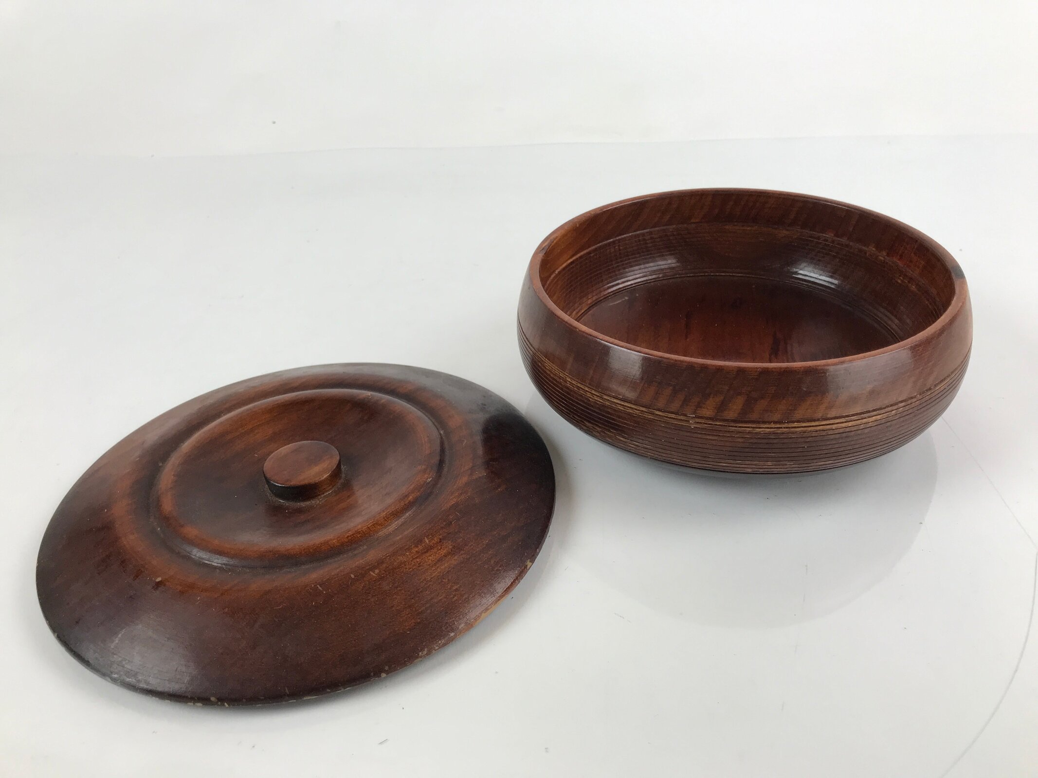 Japanese Brushed Lacquer Wooden Lidded Bowl Kashiki Vtg Tea Ceremony Lines L253