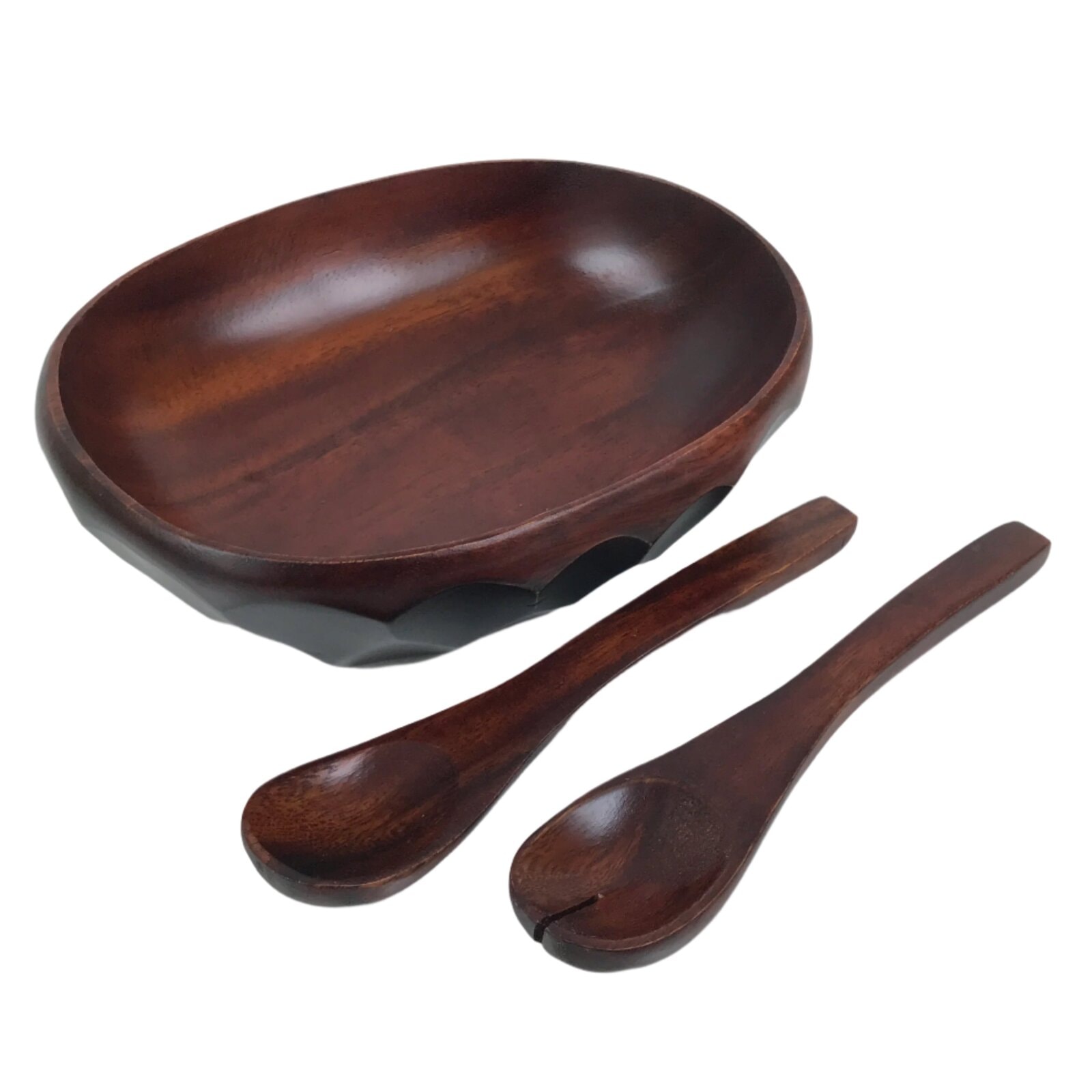 Japanese Brushed Lacquer Wooden Salad Serving Bowl Vtg Dish Utensils Brown L448