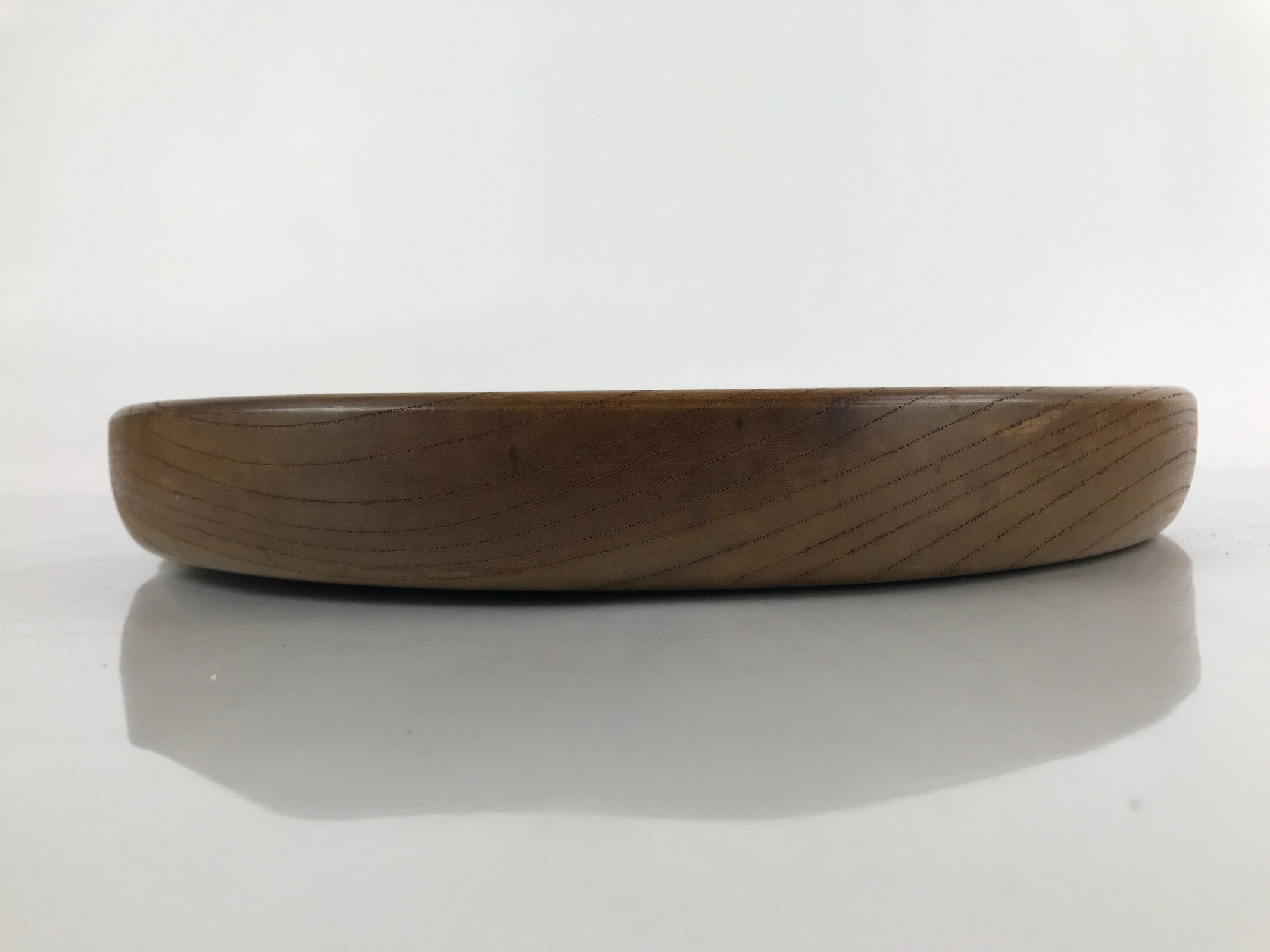 Japanese Brushed Lacquer Wooden Serving Tray Vtg Large Round Obon Brown L152