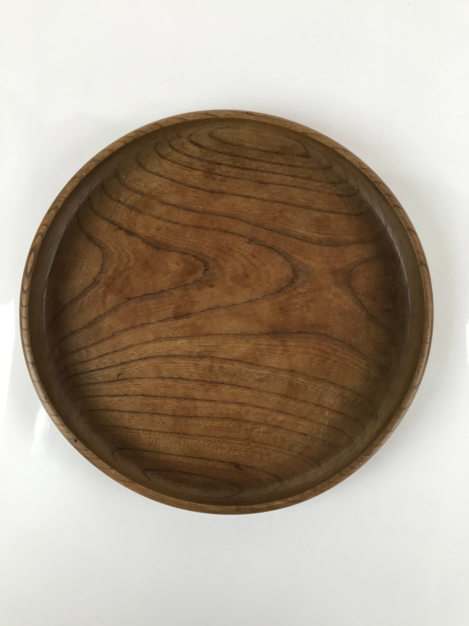 Japanese Brushed Lacquer Wooden Serving Tray Vtg Large Round Obon Brown L152