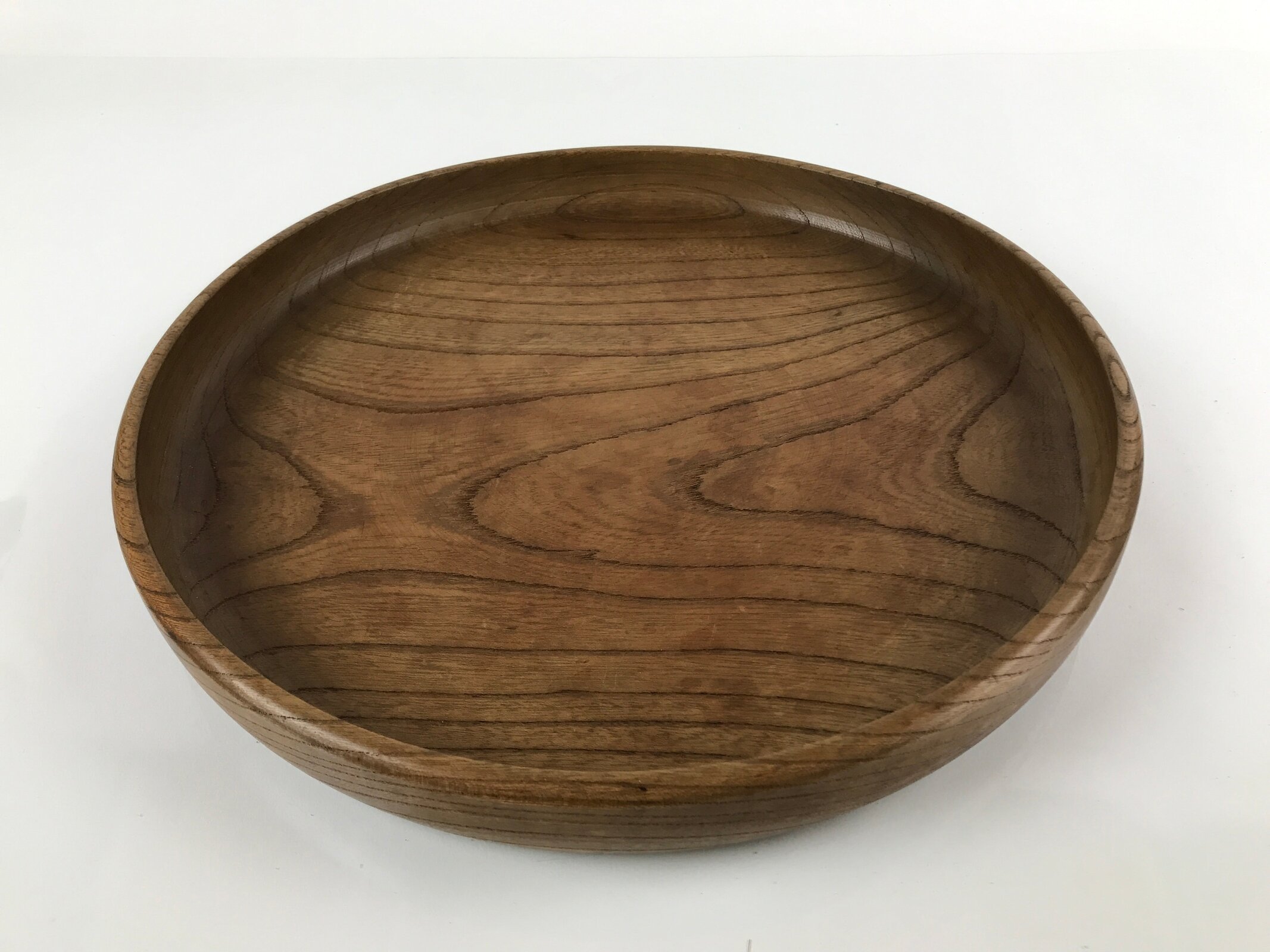 Japanese Brushed Lacquer Wooden Serving Tray Vtg Large Round Obon Brown L152