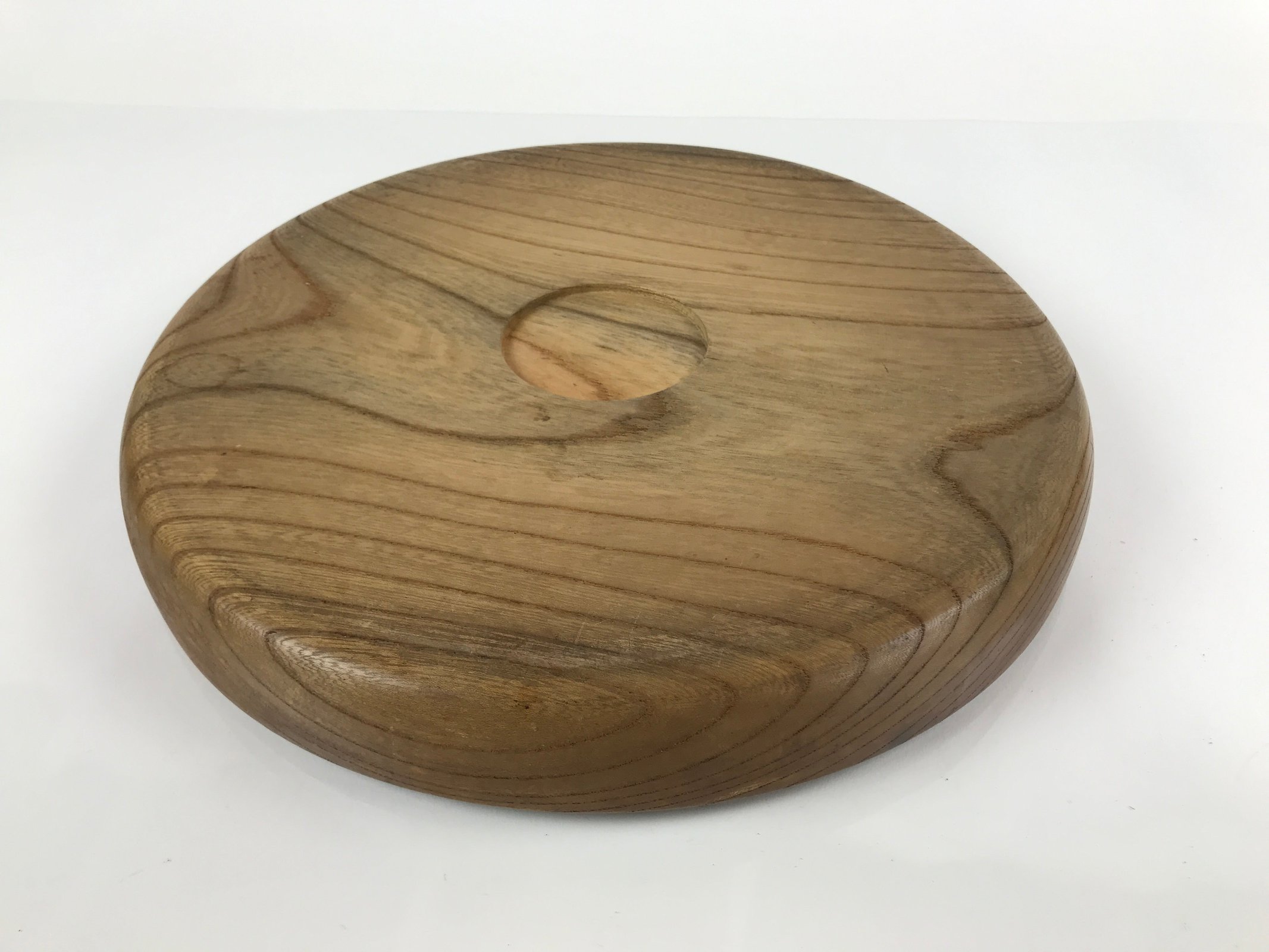 Japanese Brushed Lacquer Wooden Serving Tray Vtg Large Round Obon Brown L152