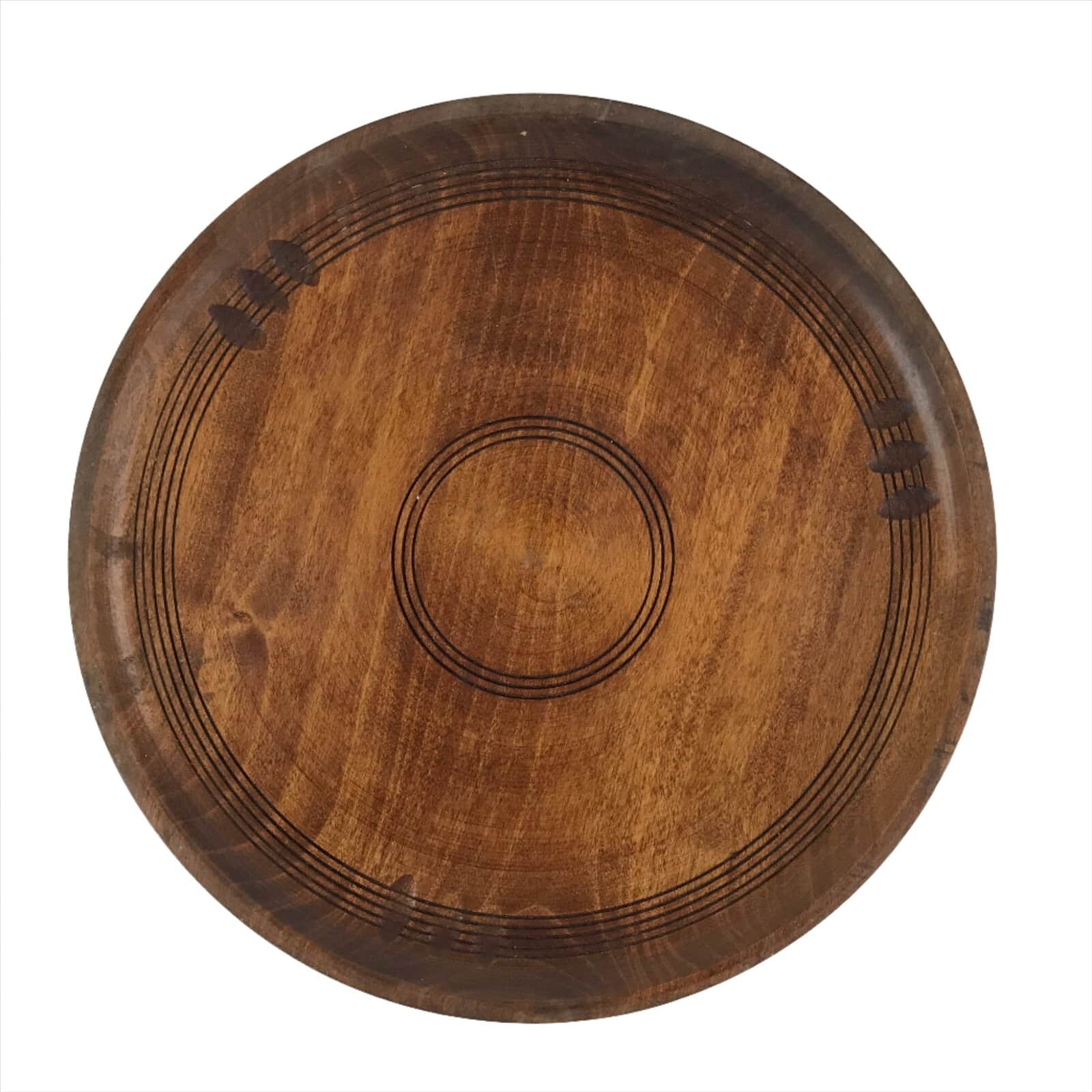 Japanese Brushed Lacquer Wooden Serving Tray Vtg Large Round Obon Brown L257