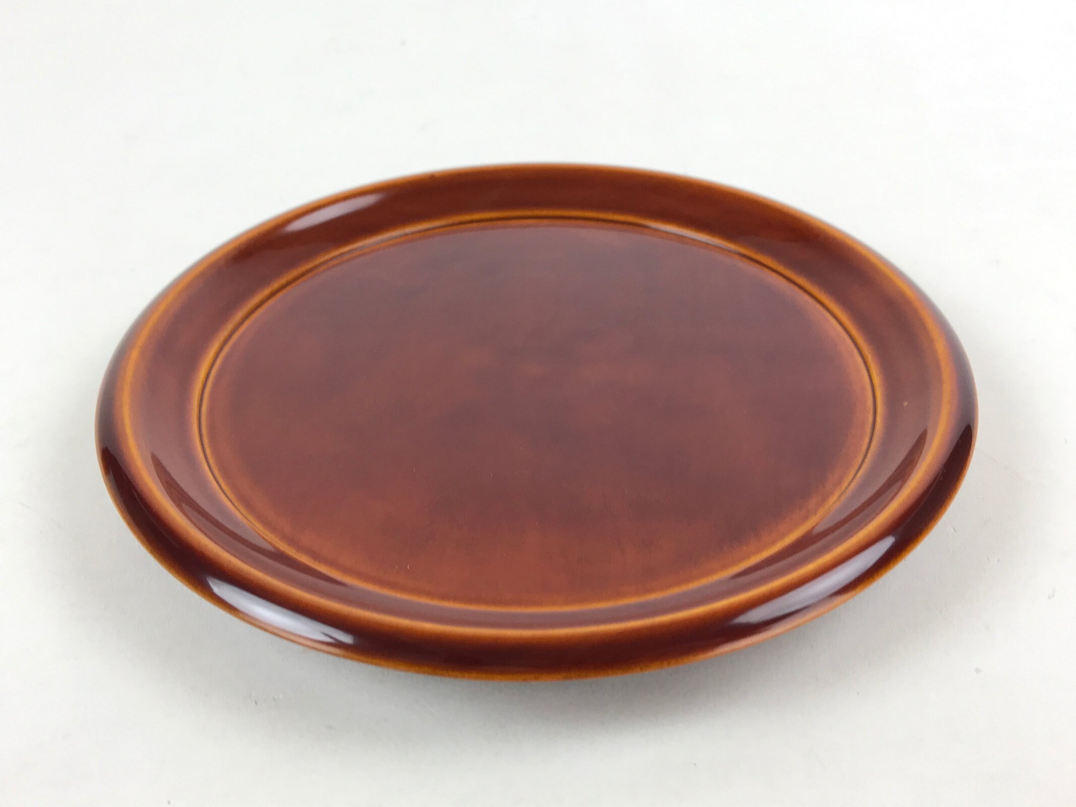 Japanese Brushed Lacquer Wooden Serving Tray Vtg Shunkei Round Obon Brown L35