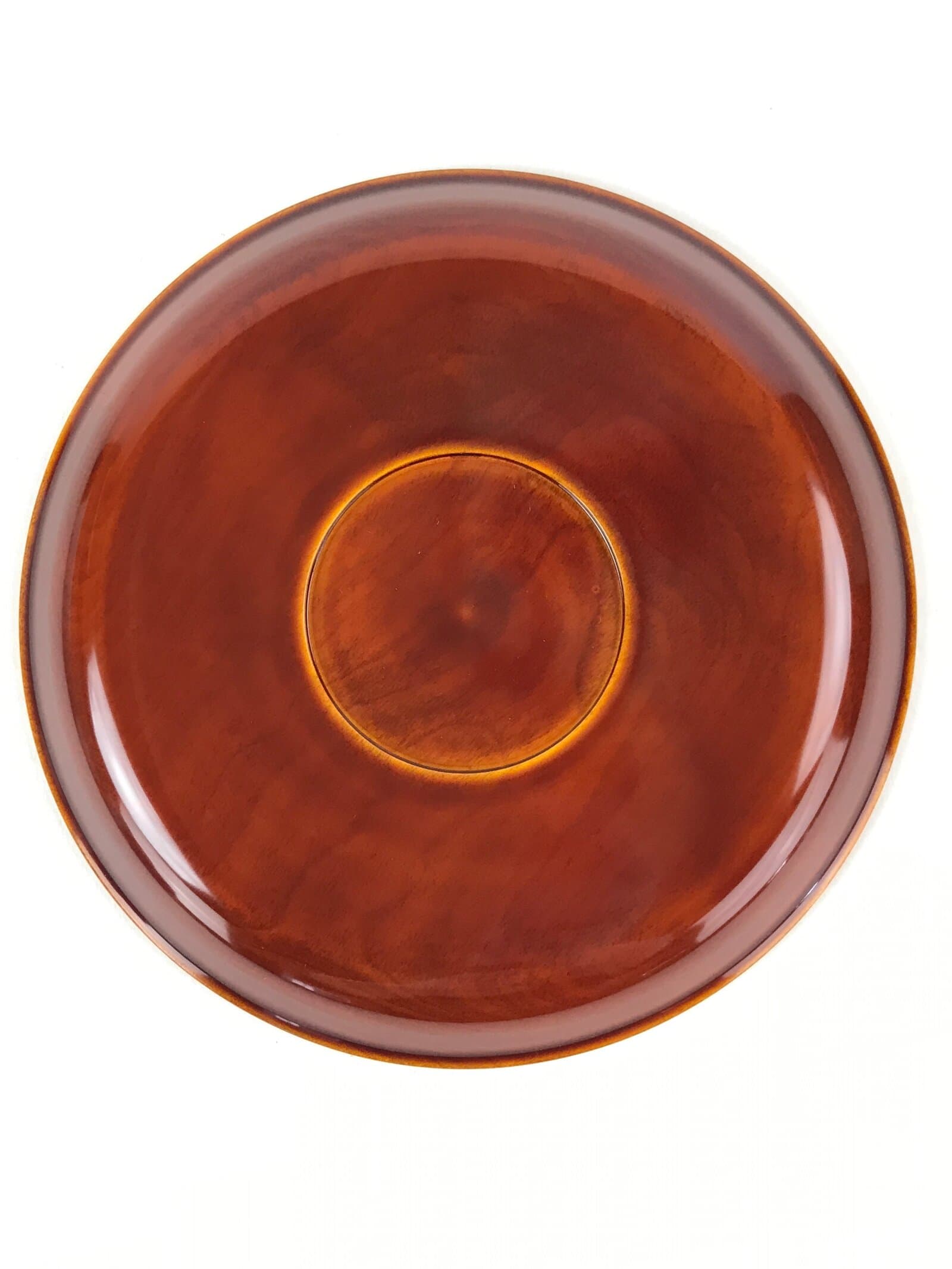 Japanese Brushed Lacquer Wooden Serving Tray Vtg Shunkei Round Obon Brown L35