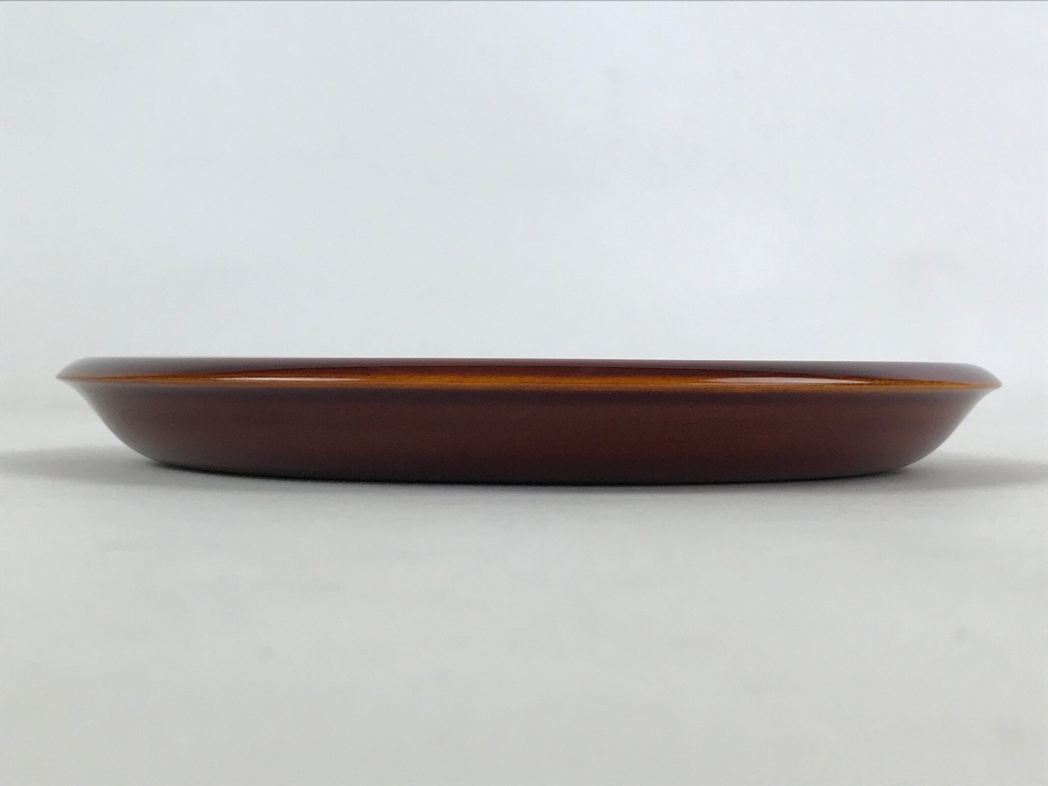 Japanese Brushed Lacquer Wooden Serving Tray Vtg Shunkei Round Obon Brown L35