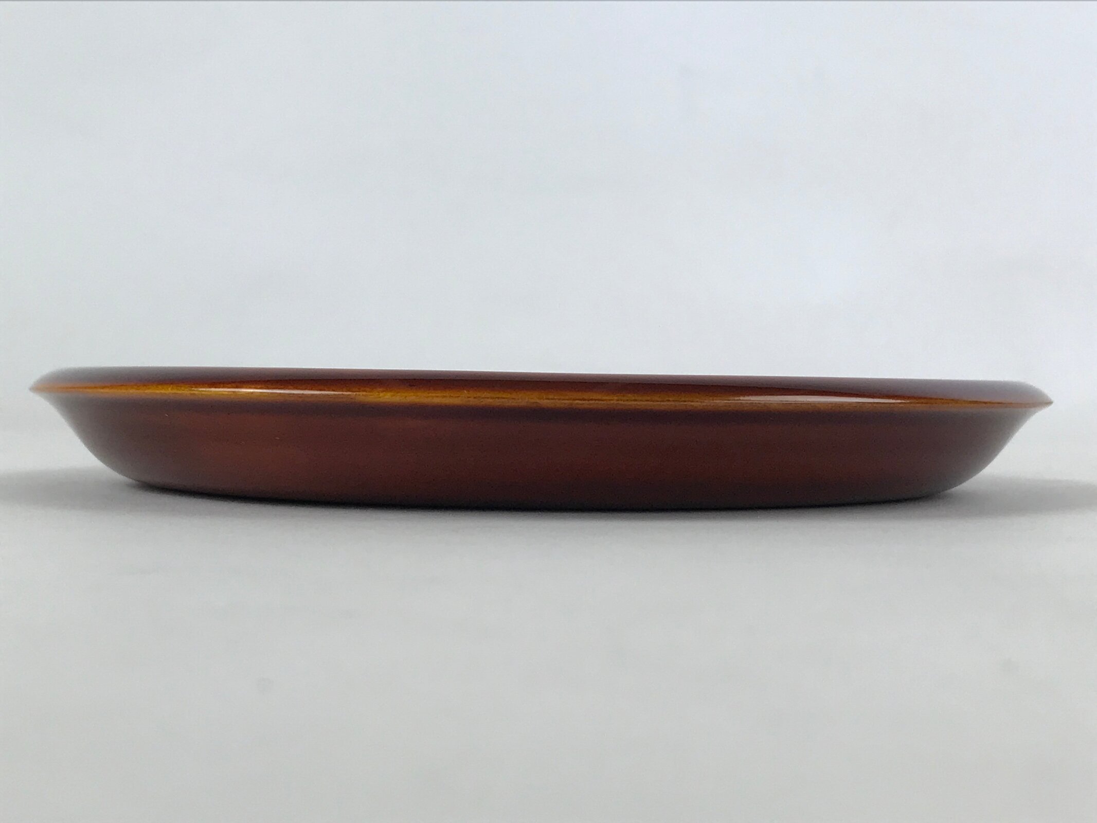Japanese Brushed Lacquer Wooden Serving Tray Vtg Shunkei Round Obon Brown L35