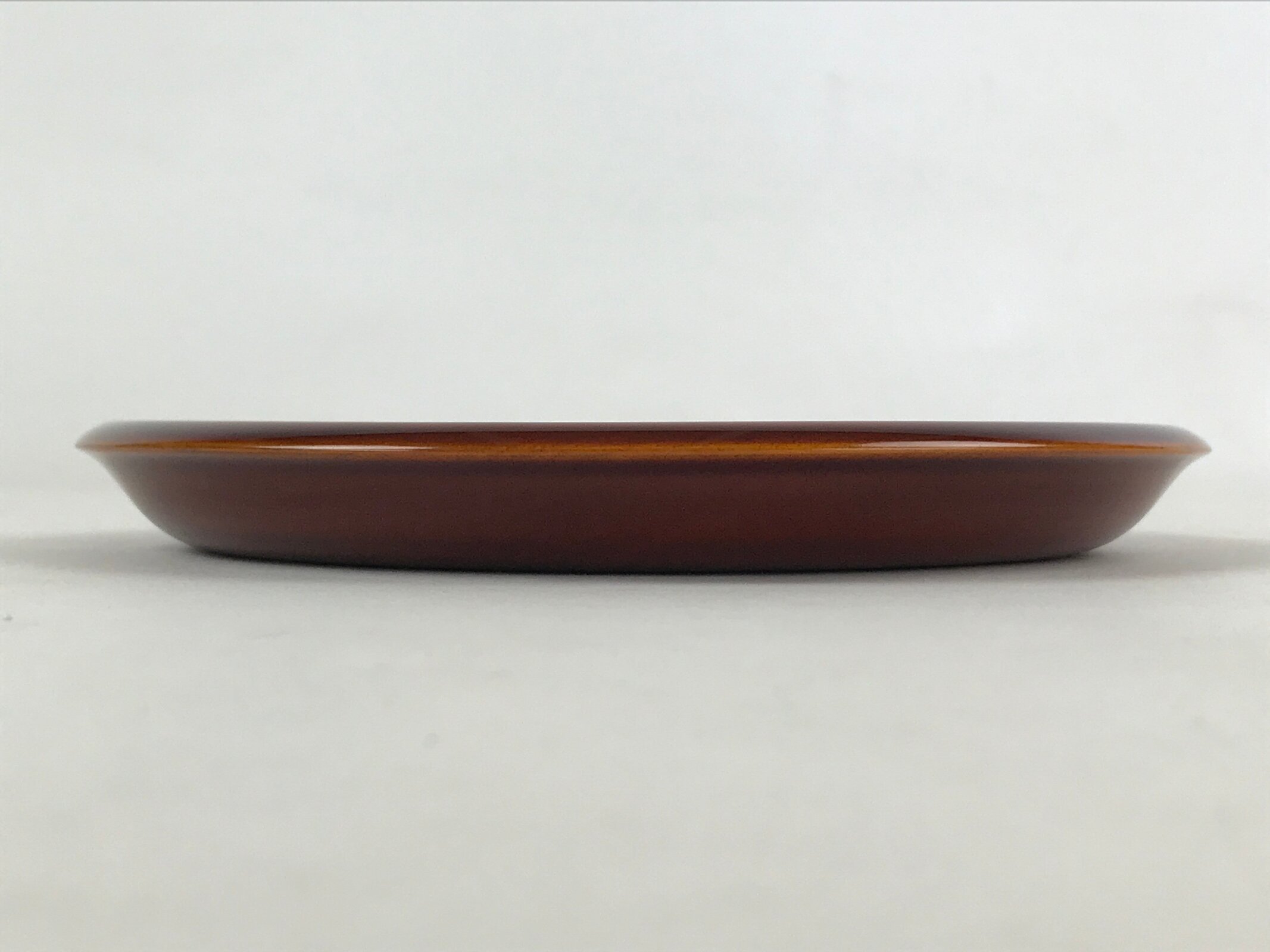 Japanese Brushed Lacquer Wooden Serving Tray Vtg Shunkei Round Obon Brown L35