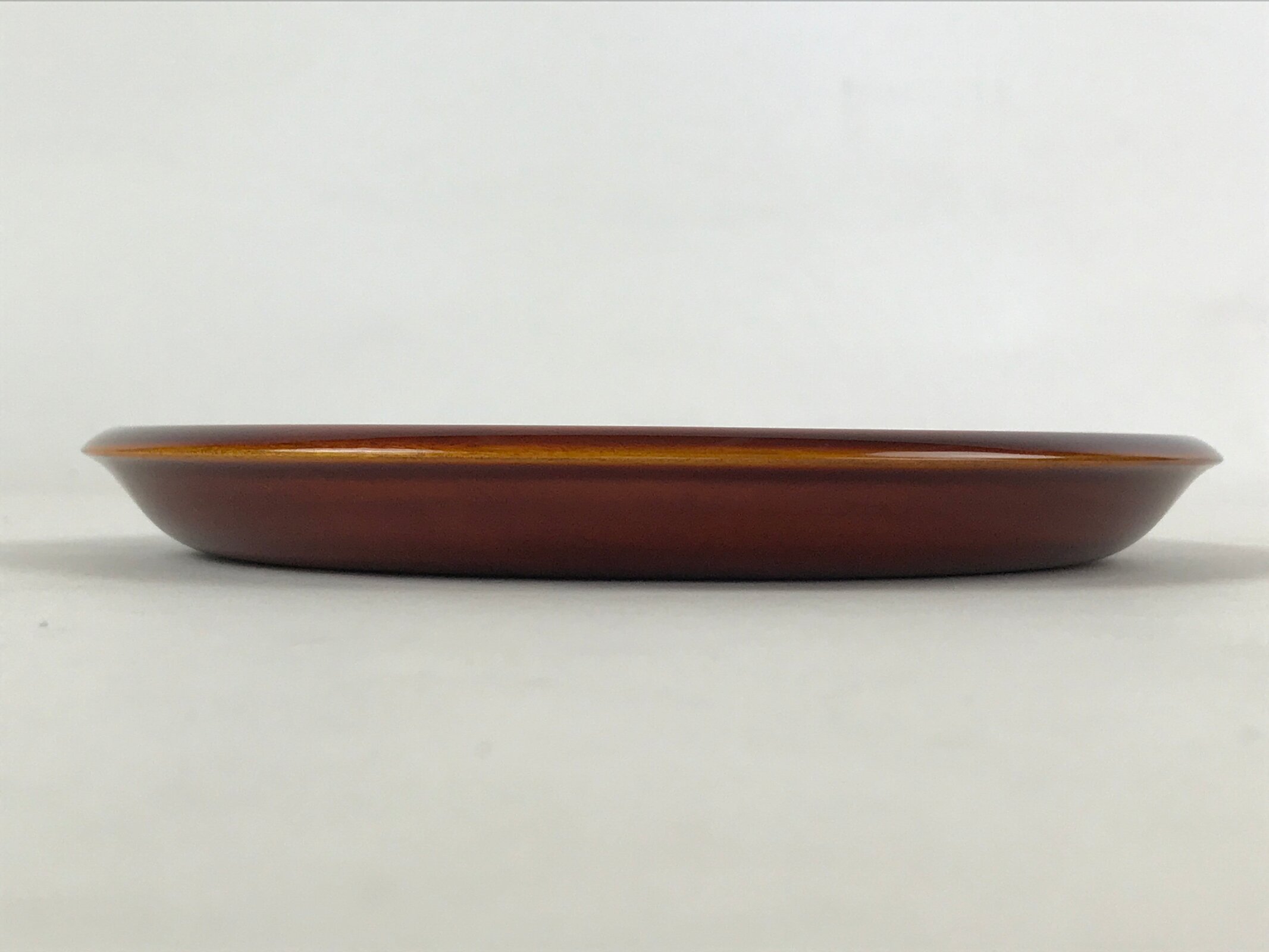 Japanese Brushed Lacquer Wooden Serving Tray Vtg Shunkei Round Obon Brown L35