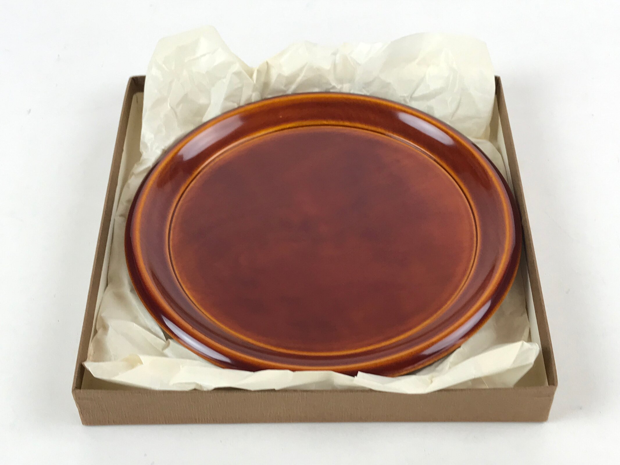 Japanese Brushed Lacquer Wooden Serving Tray Vtg Shunkei Round Obon Brown L35