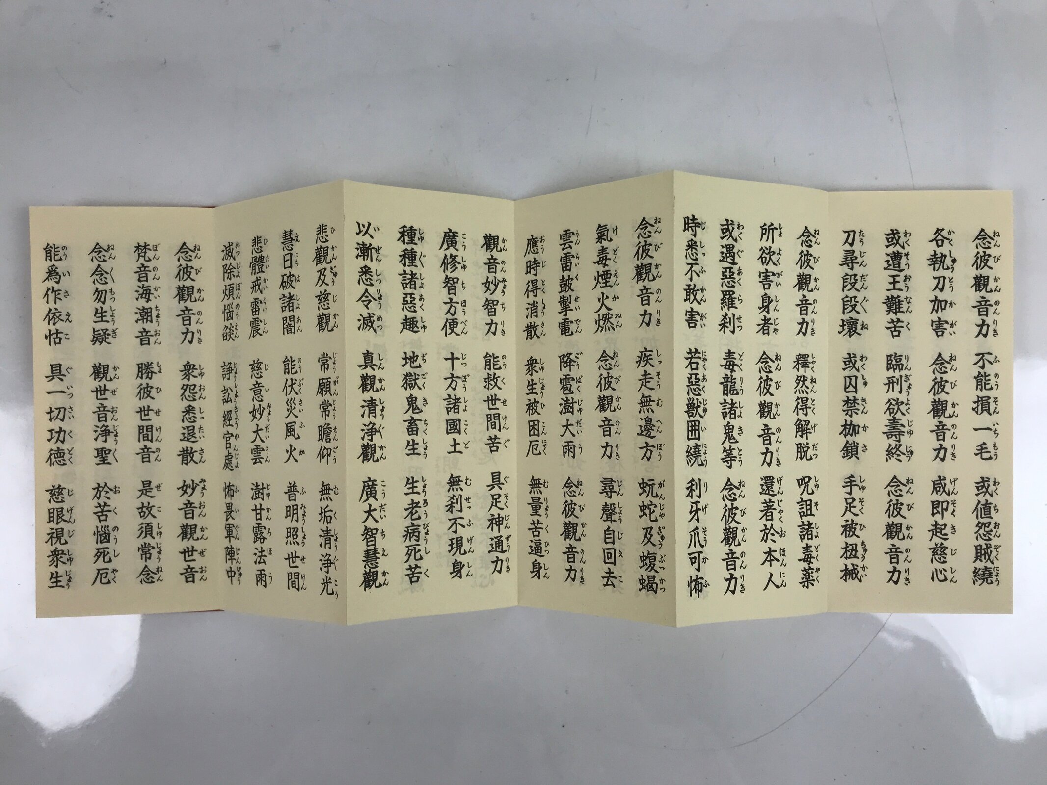 Japanese Buddhist Accordion Book Vtg Kannon Sutra Paper Red BA512