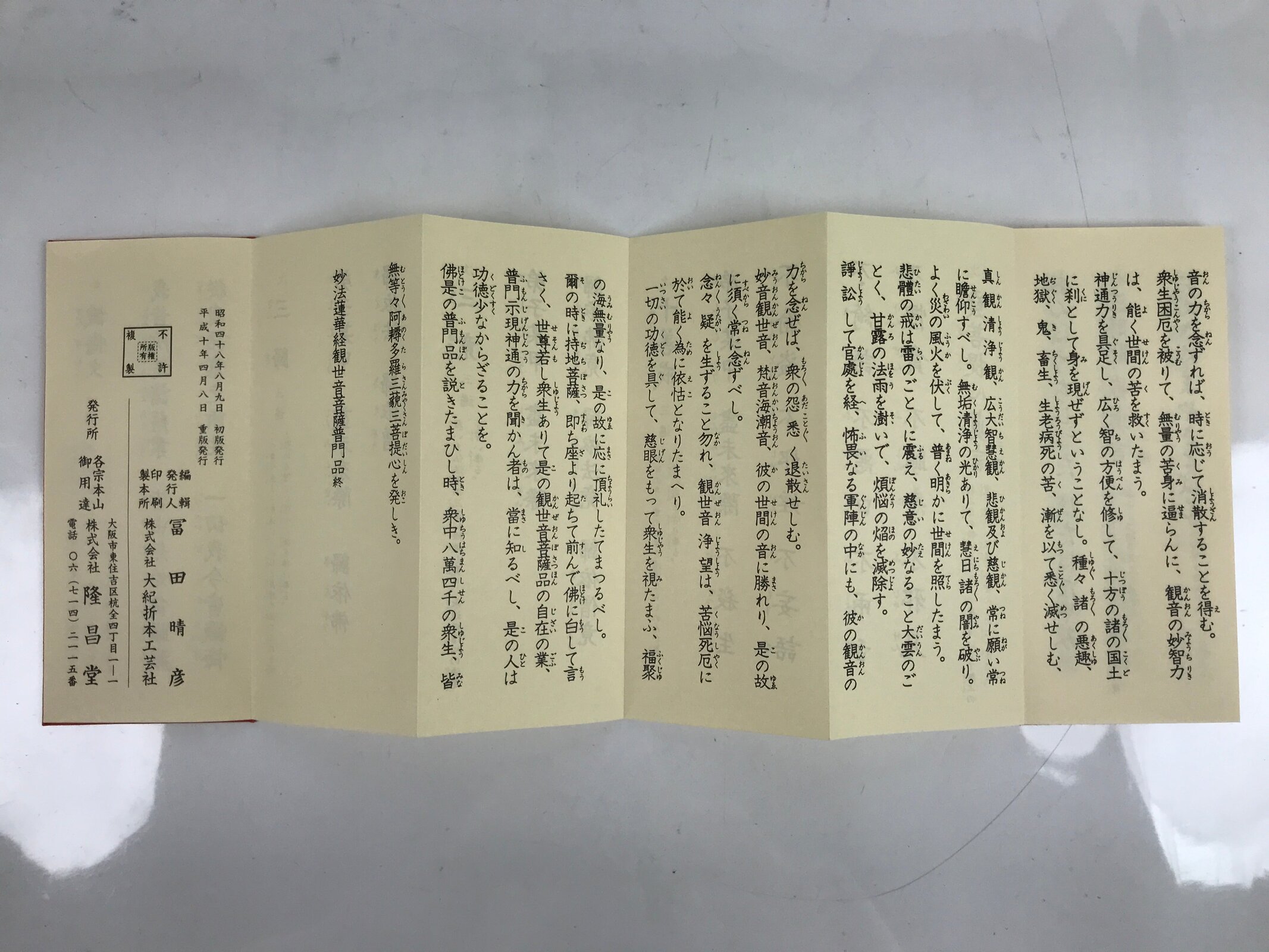 Japanese Buddhist Accordion Book Vtg Kannon Sutra Paper Red BA512
