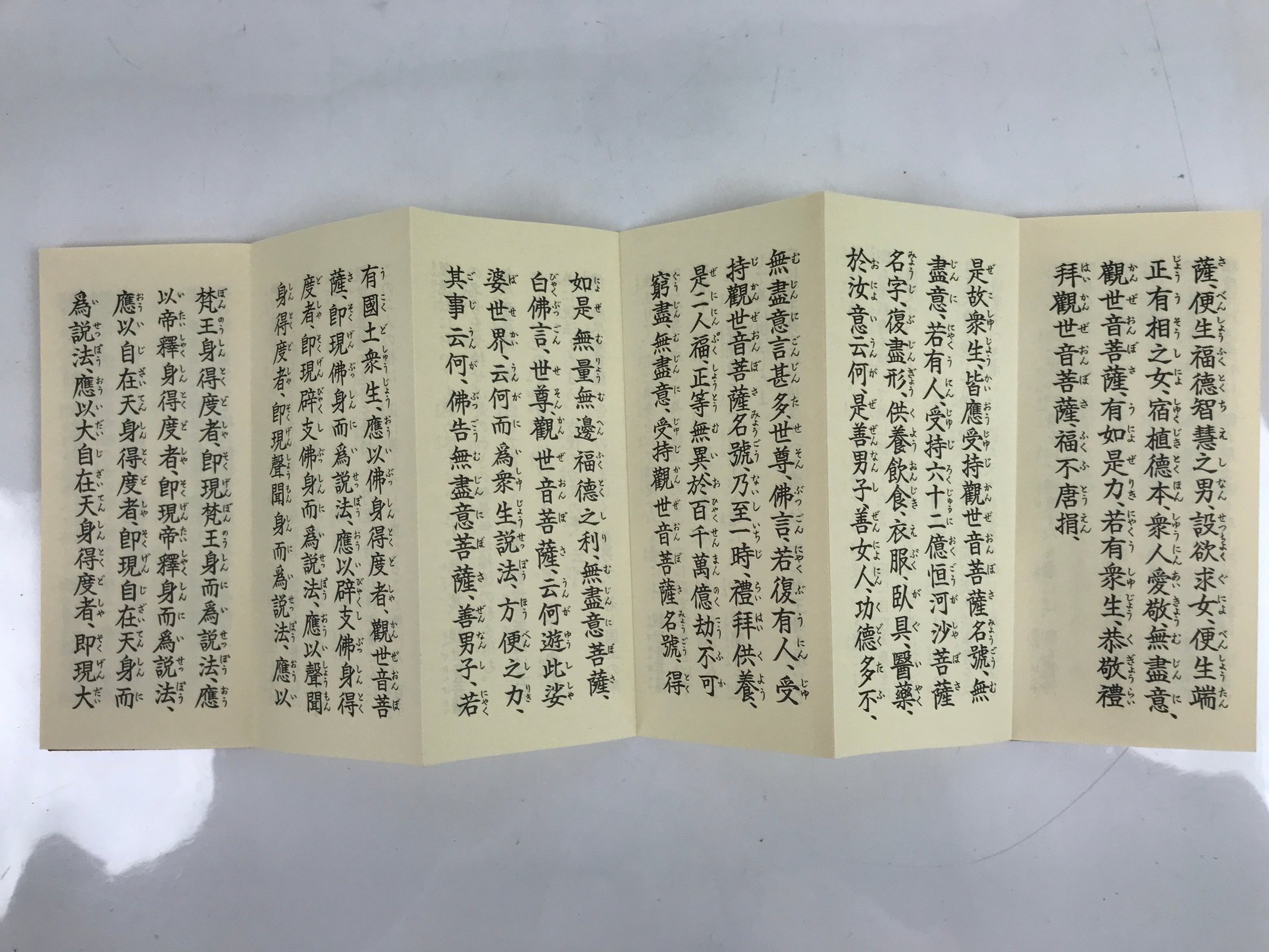 Japanese Buddhist Accordion Book Vtg Kannon Sutra Paper Red BA512