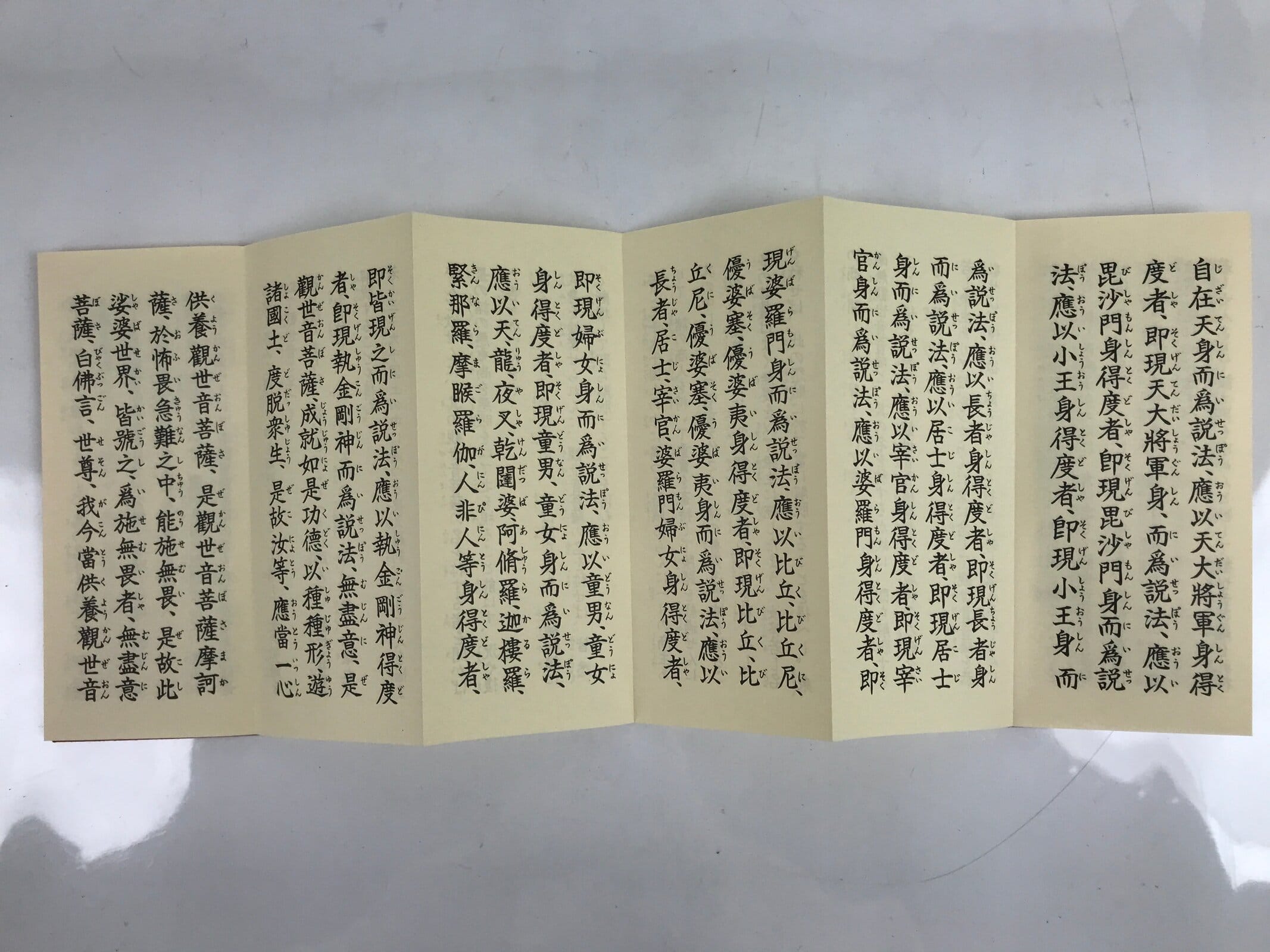 Japanese Buddhist Accordion Book Vtg Kannon Sutra Paper Red BA512