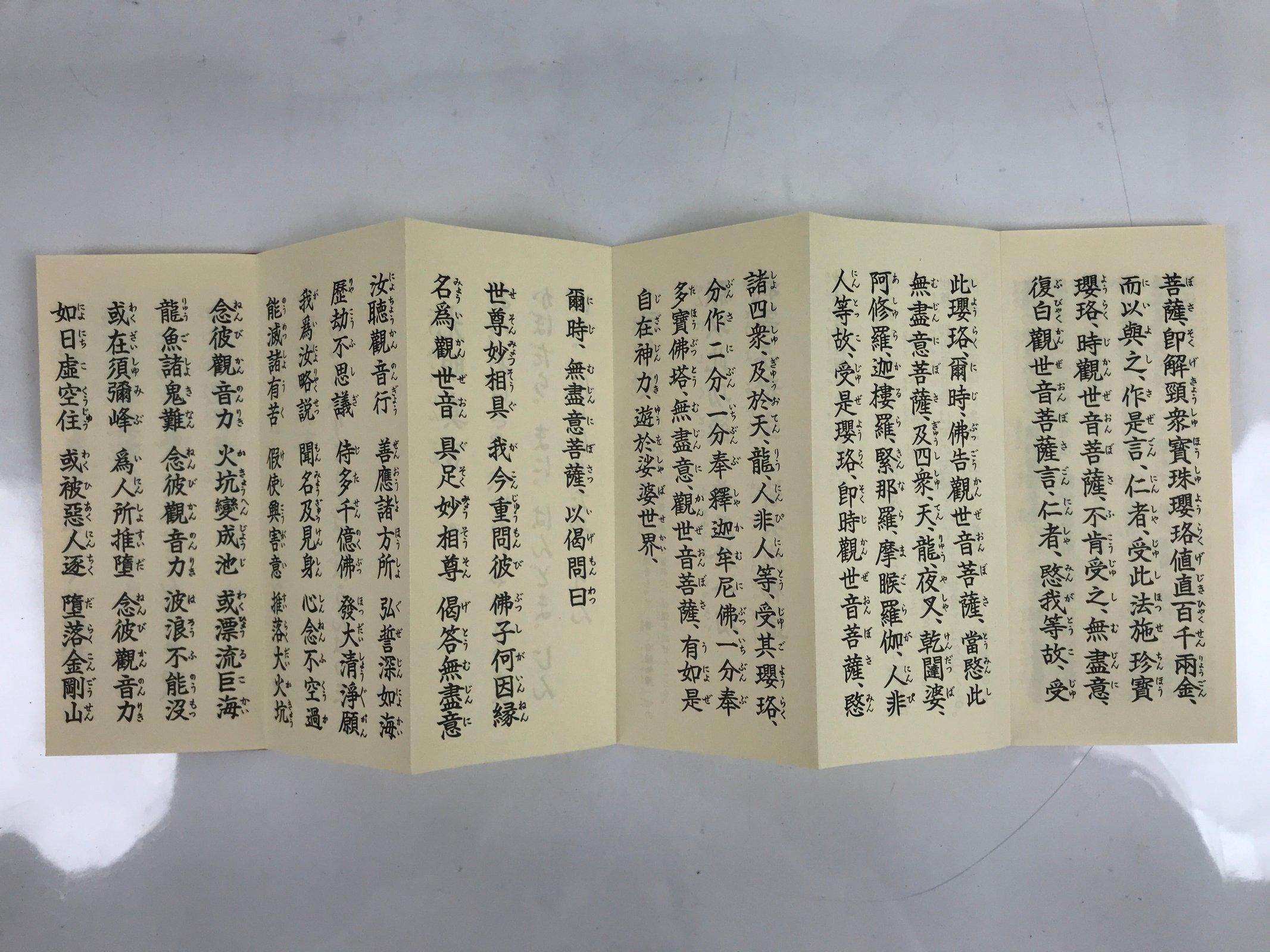 Japanese Buddhist Accordion Book Vtg Kannon Sutra Paper Red BA512