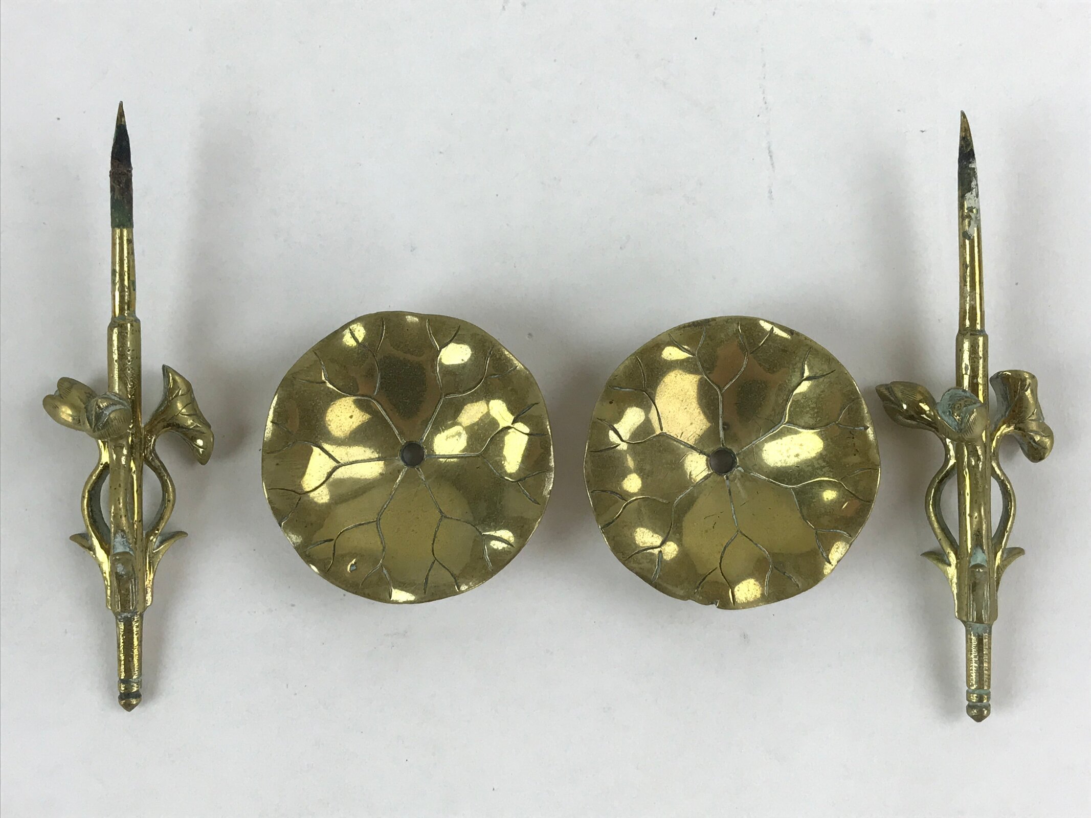 Japanese Buddhist Altar Brass Candle Stand Shokudai Vtg 2pc Crane Turtle BA91