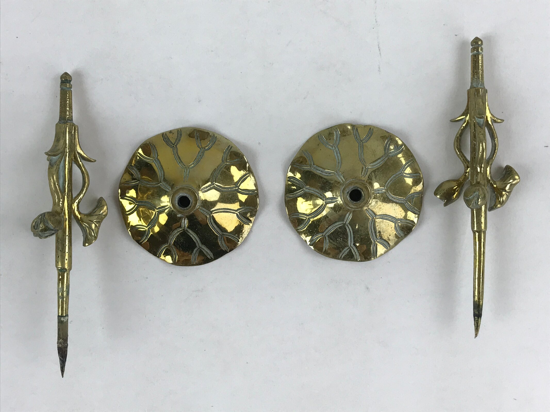 Japanese Buddhist Altar Brass Candle Stand Shokudai Vtg 2pc Crane Turtle BA91