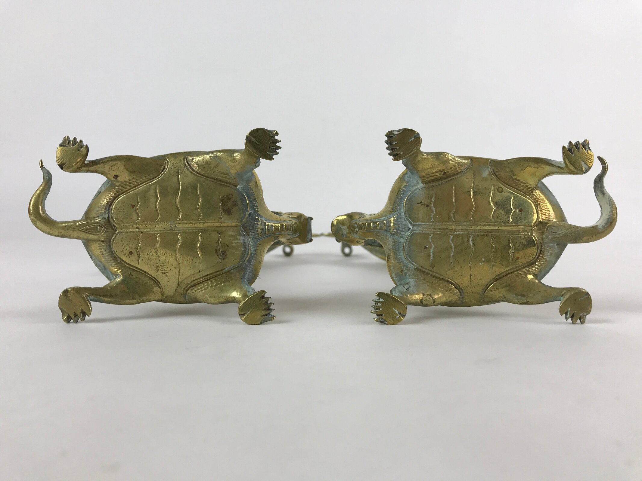 Japanese Buddhist Altar Brass Candle Stand Shokudai Vtg 2pc Crane Turtle BA91