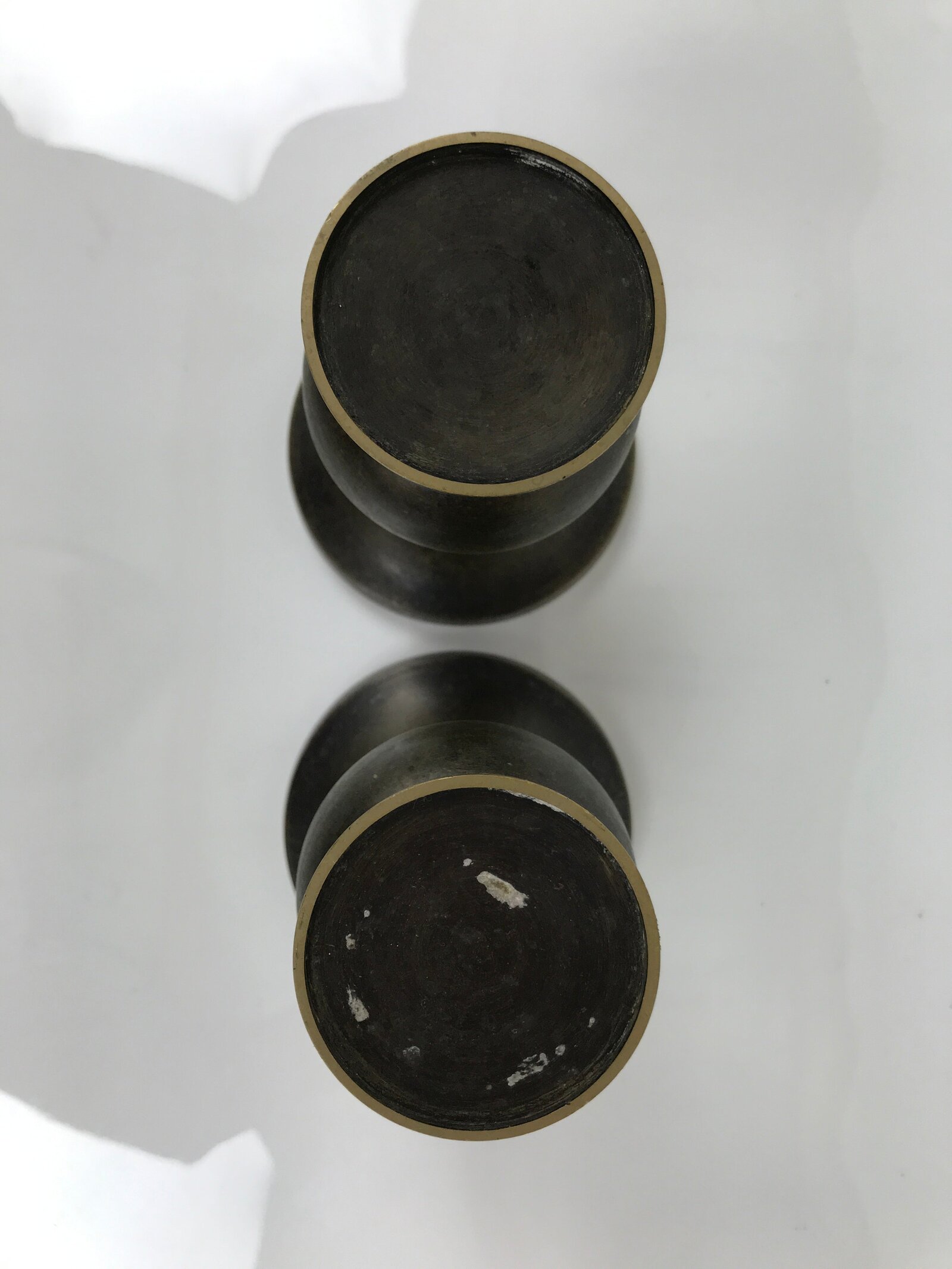 Japanese Buddhist Altar Bronze Metal Flower Vase Vtg 2pc Hanatate Brown BA765