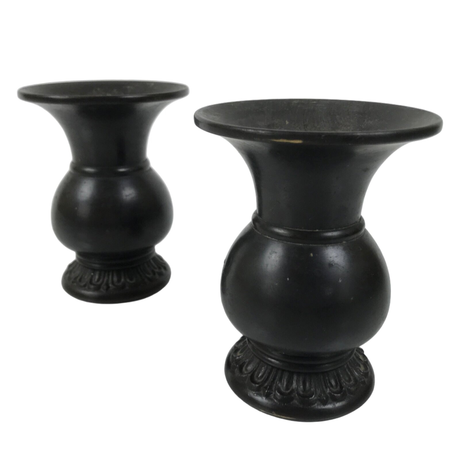 Japanese Buddhist Altar Bronze Metal Flower Vase Vtg 2pc Hanatate Brown BA777