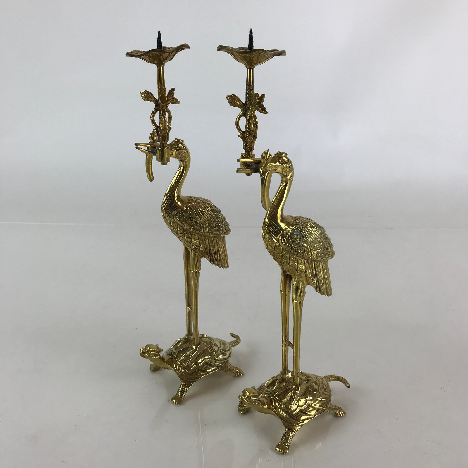 Japanese Buddhist Altar Fitting 2pc Candle Stands Brass Shokudai Butsudan BU826