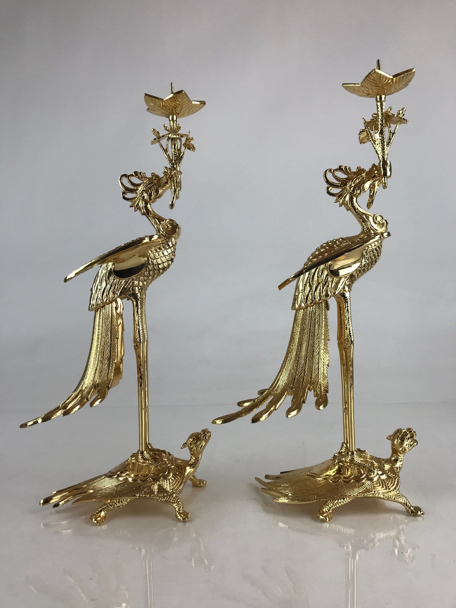 Japanese Buddhist Altar Fitting 2pc Candle Stands Vtg Brass Shokudai Butsudan BU