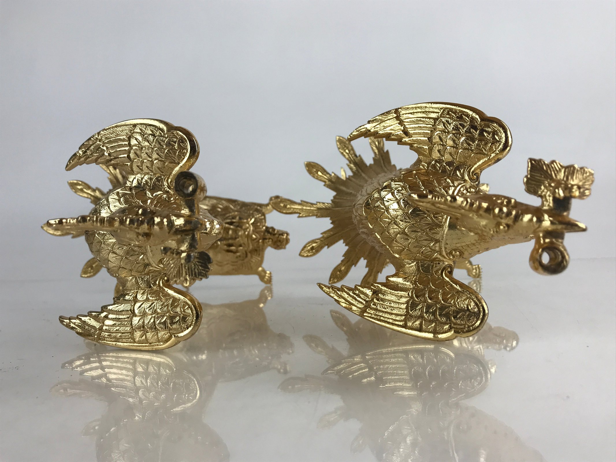 Japanese Buddhist Altar Fitting 2pc Candle Stands Vtg Brass Shokudai Butsudan BU