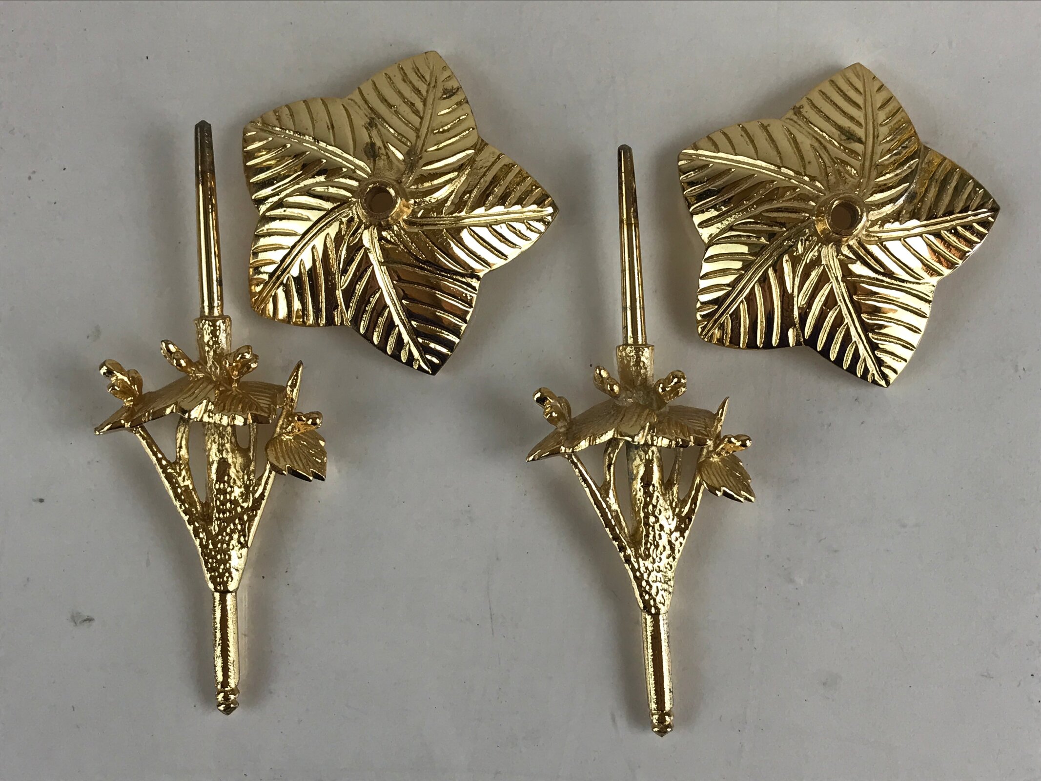 Japanese Buddhist Altar Fitting 2pc Candle Stands Vtg Brass Shokudai Butsudan BU