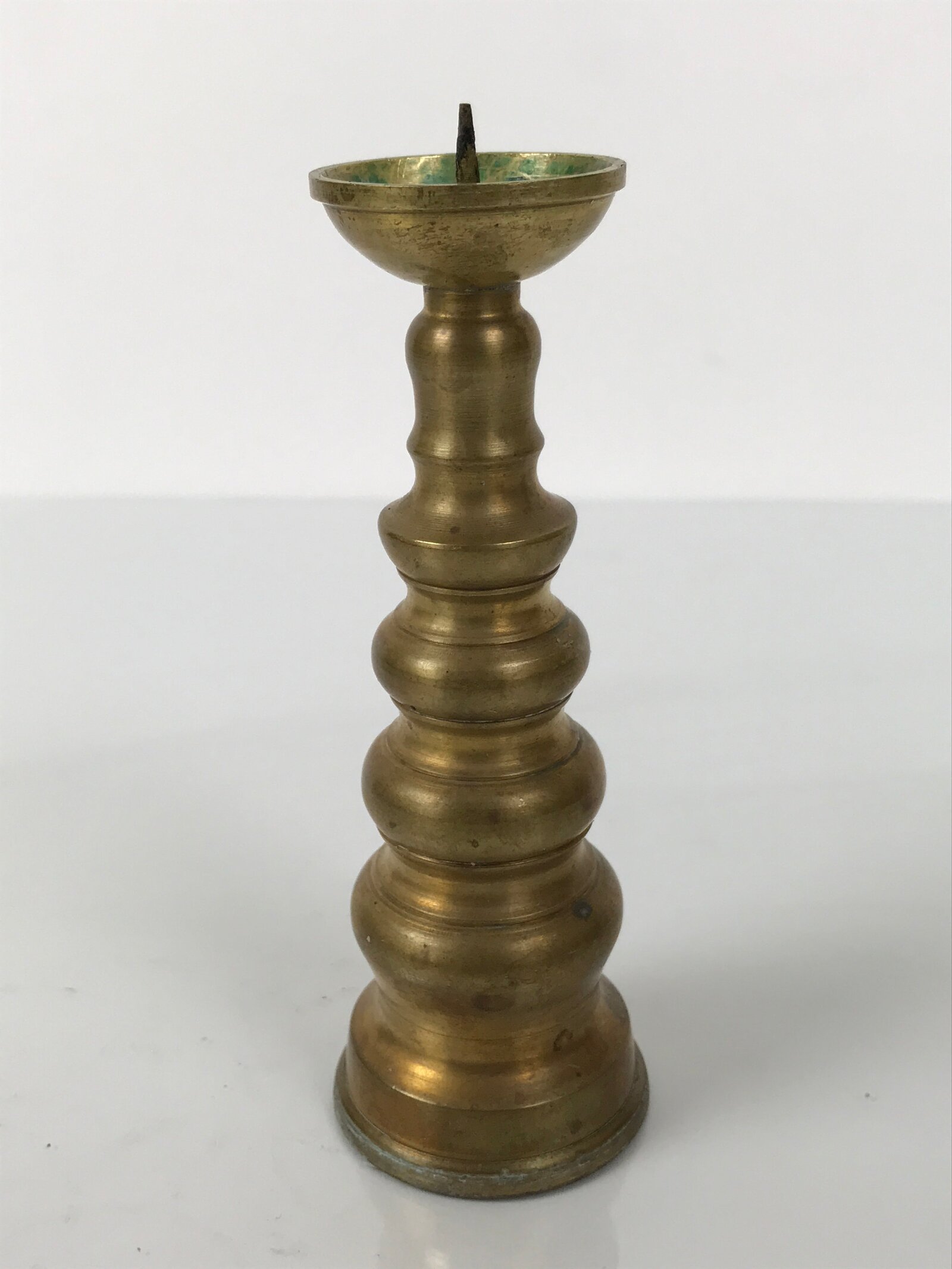 Japanese Buddhist Altar Fitting Brass Candle Stand Vtg Metal Shokudai Gold BA786