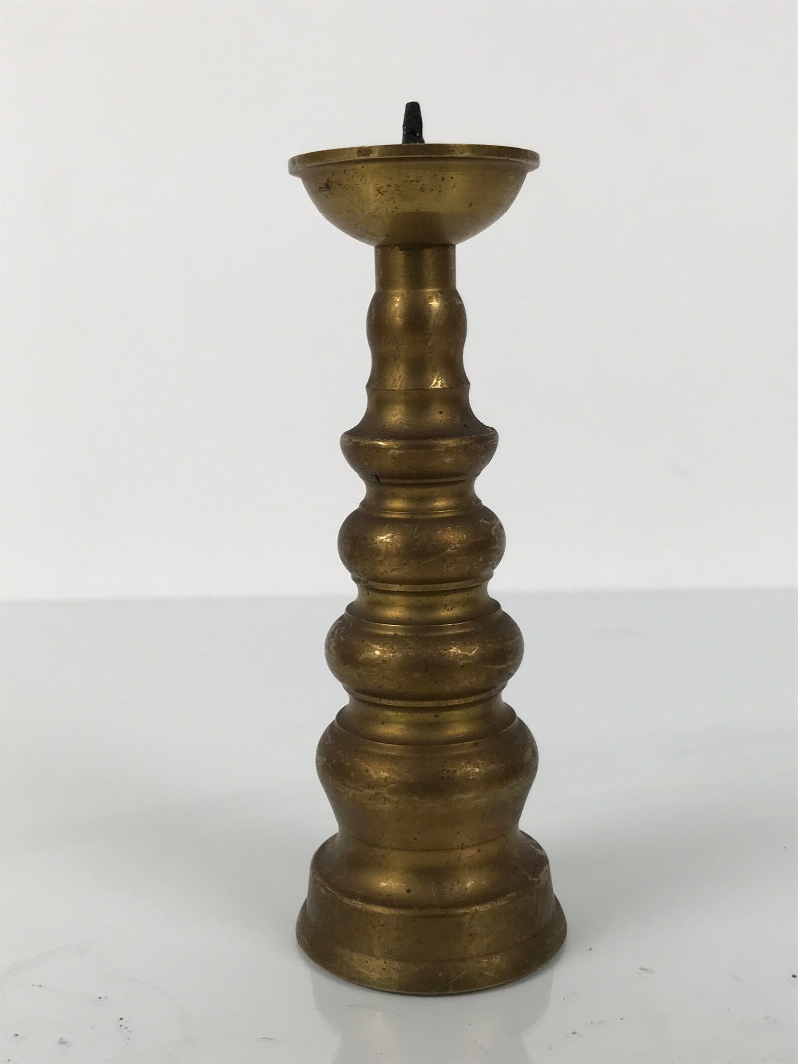 Japanese Buddhist Altar Fitting Brass Candle Stand Vtg Metal Shokudai Gold BA788
