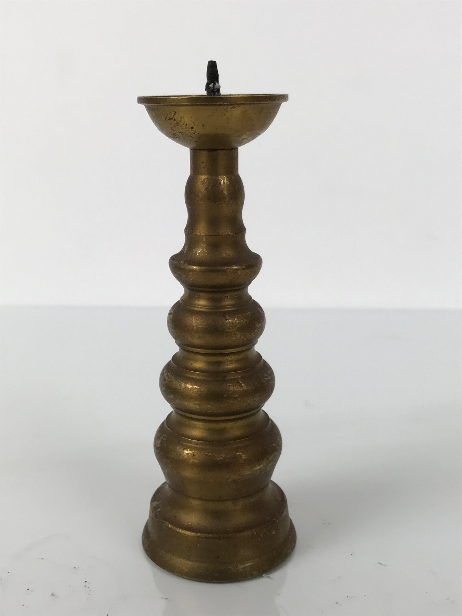 Japanese Buddhist Altar Fitting Brass Candle Stand Vtg Metal Shokudai Gold BA788