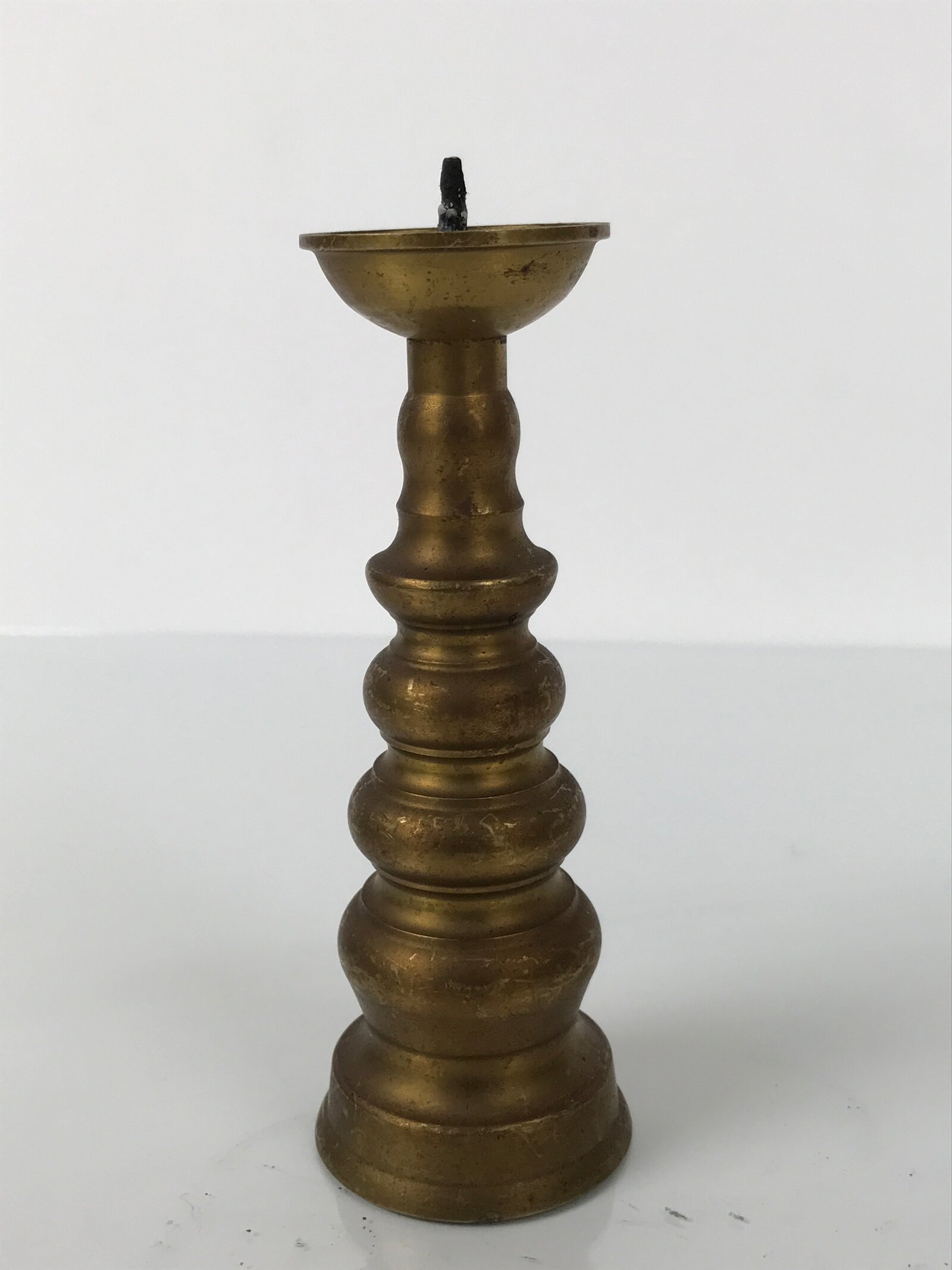 Japanese Buddhist Altar Fitting Brass Candle Stand Vtg Metal Shokudai Gold BA788