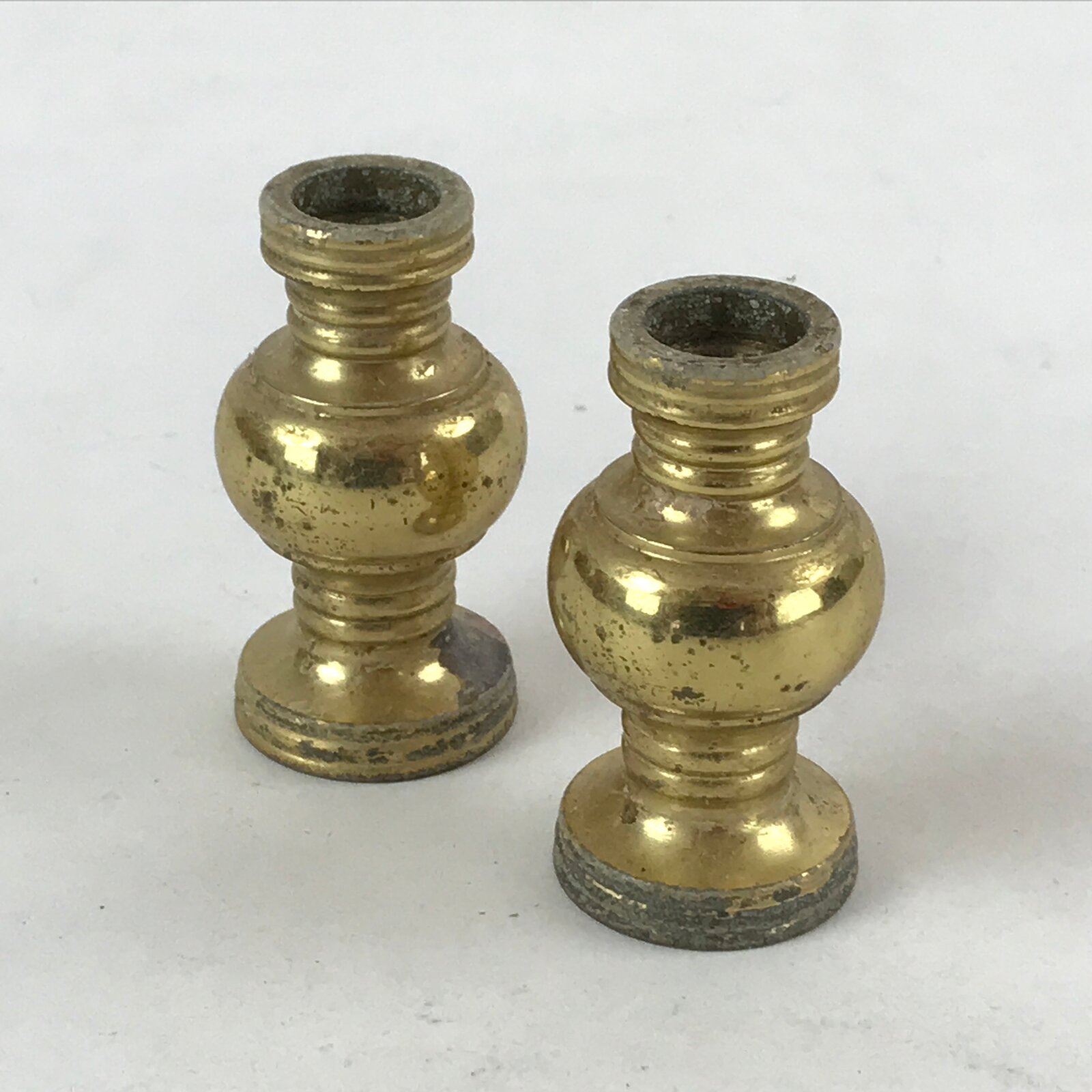 Japanese Buddhist Altar Fitting Brass Flower Vase Vtg 2pc Set Butsugu Gold BA110