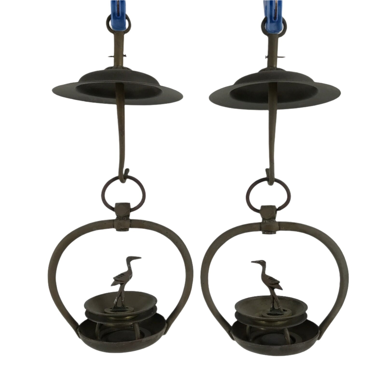 Japanese Buddhist Altar Fitting Brass Hanging Lantern Rinto Crane Butsudan BA693