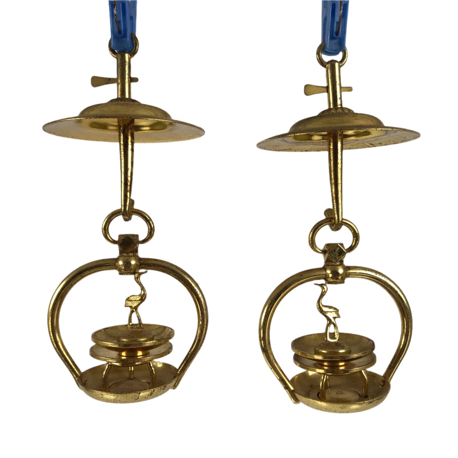 Japanese Buddhist Altar Fitting Brass Hanging Lantern Rinto Crane Butsudan BA694