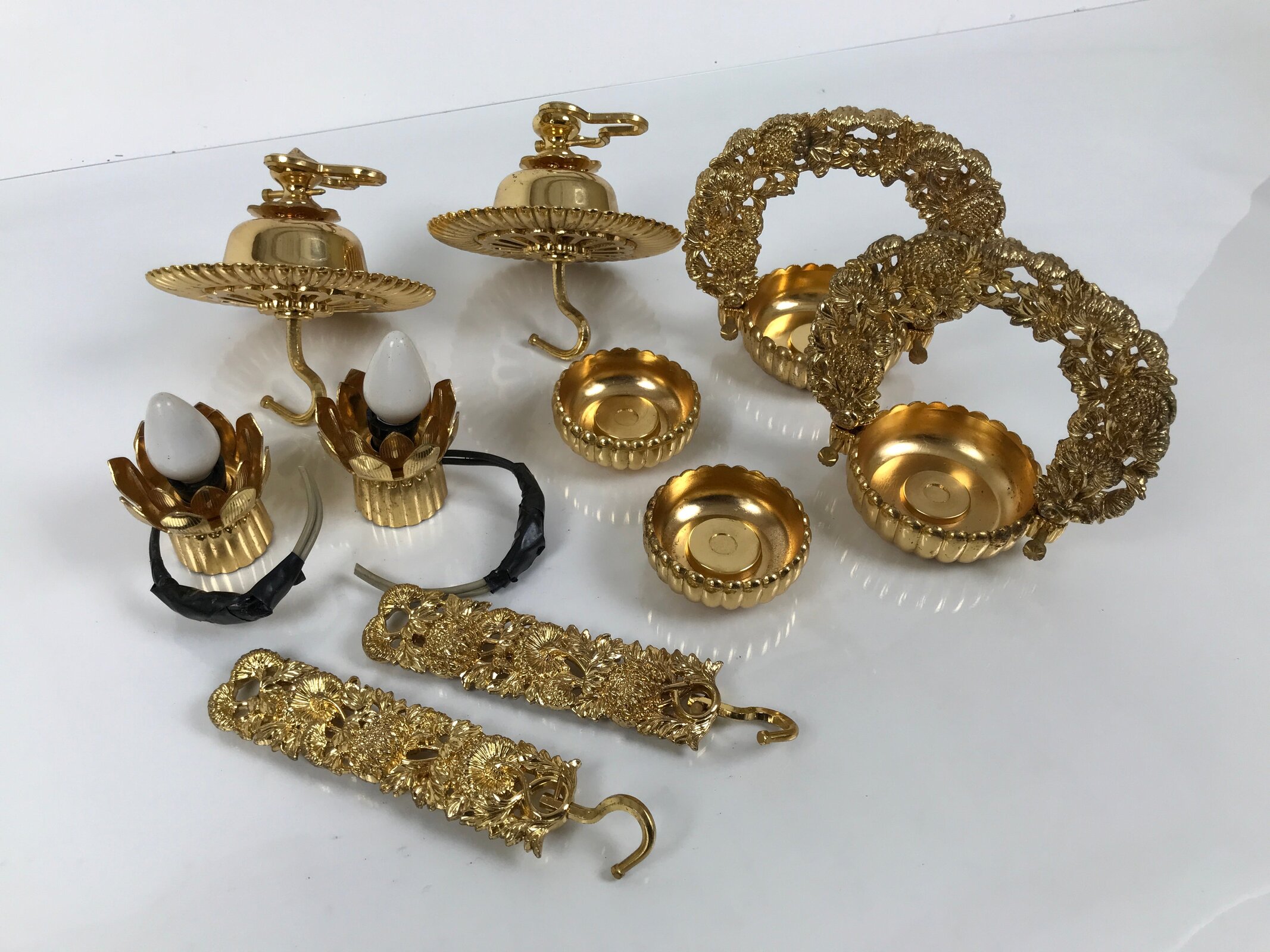 Japanese Buddhist Altar Fitting Brass Hanging Rinto Lantern Butsudan Gold BA840