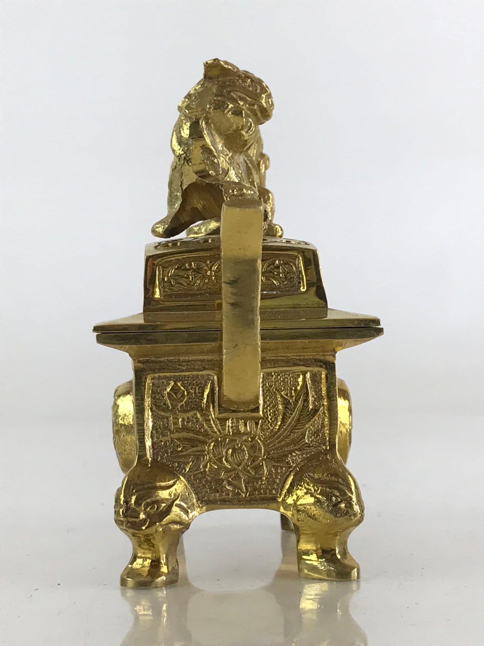 Japanese Buddhist Altar Fitting Brass Incense Burner Vtg Shishi Koro Gold BU830